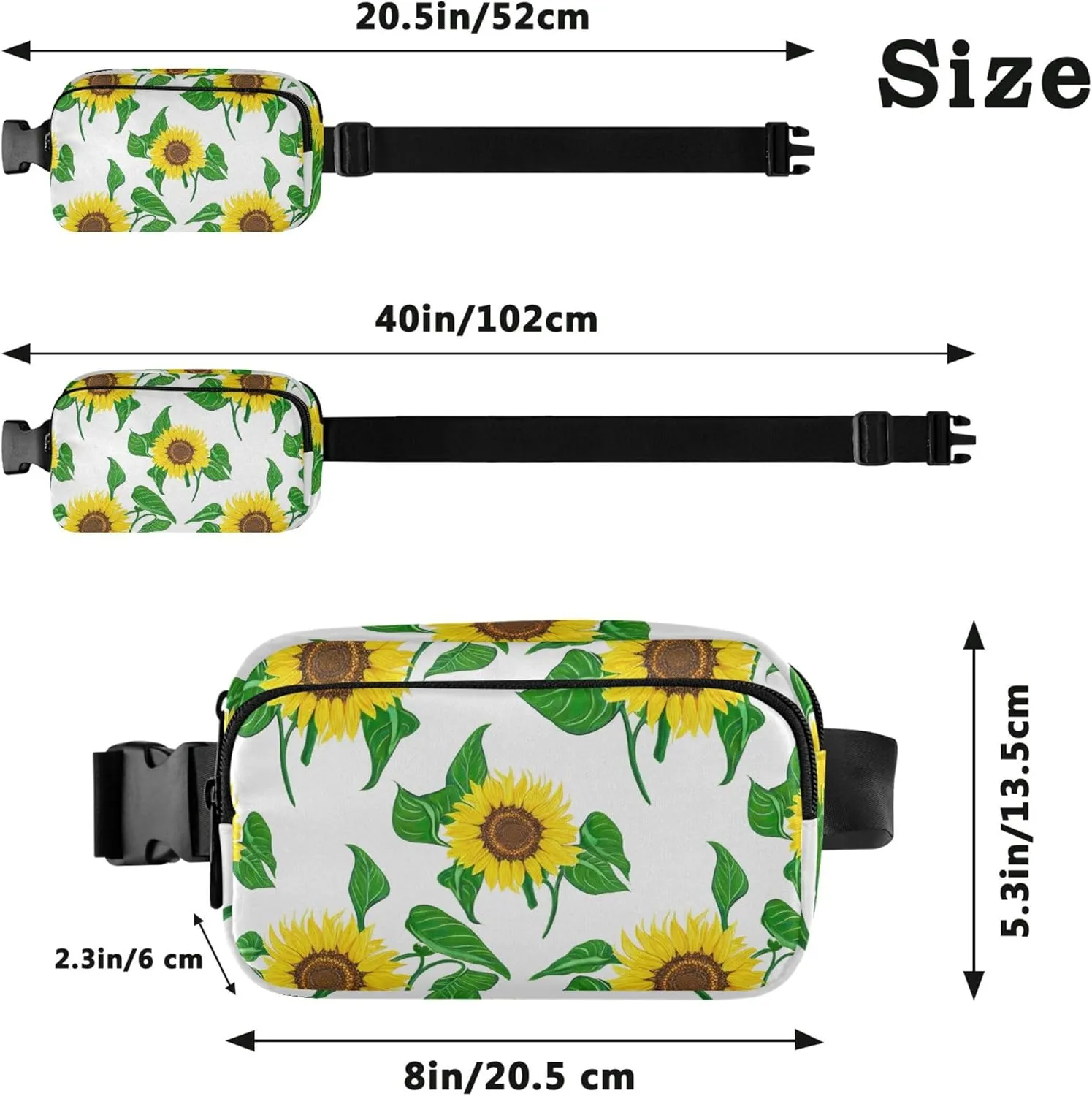 Bright Sunflowers Green Leaves Womens Fanny Pack Waterproof Hip Pouch Belt Bag Funny Travel Waist Pack for Men
