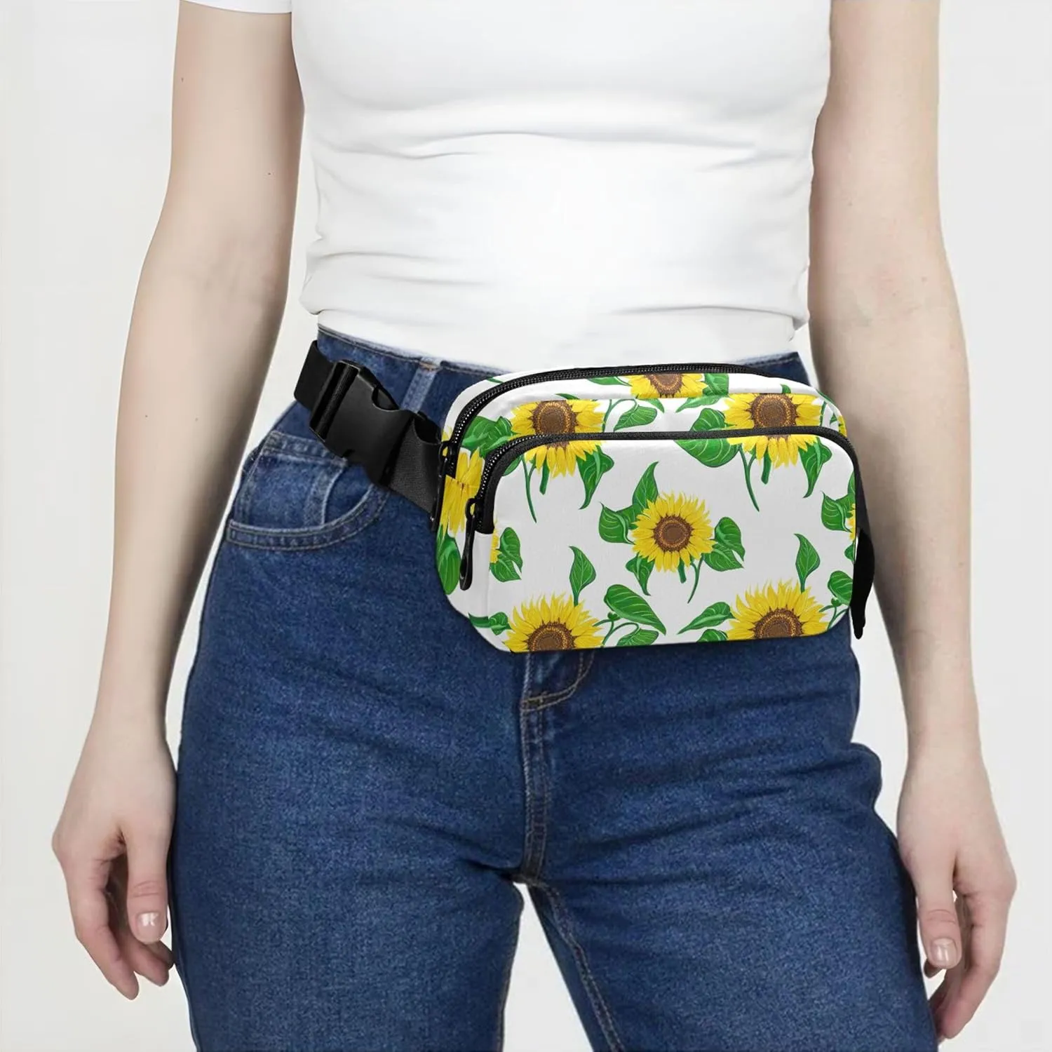 Bright Sunflowers Green Leaves Womens Fanny Pack Waterproof Hip Pouch Belt Bag Funny Travel Waist Pack for Men