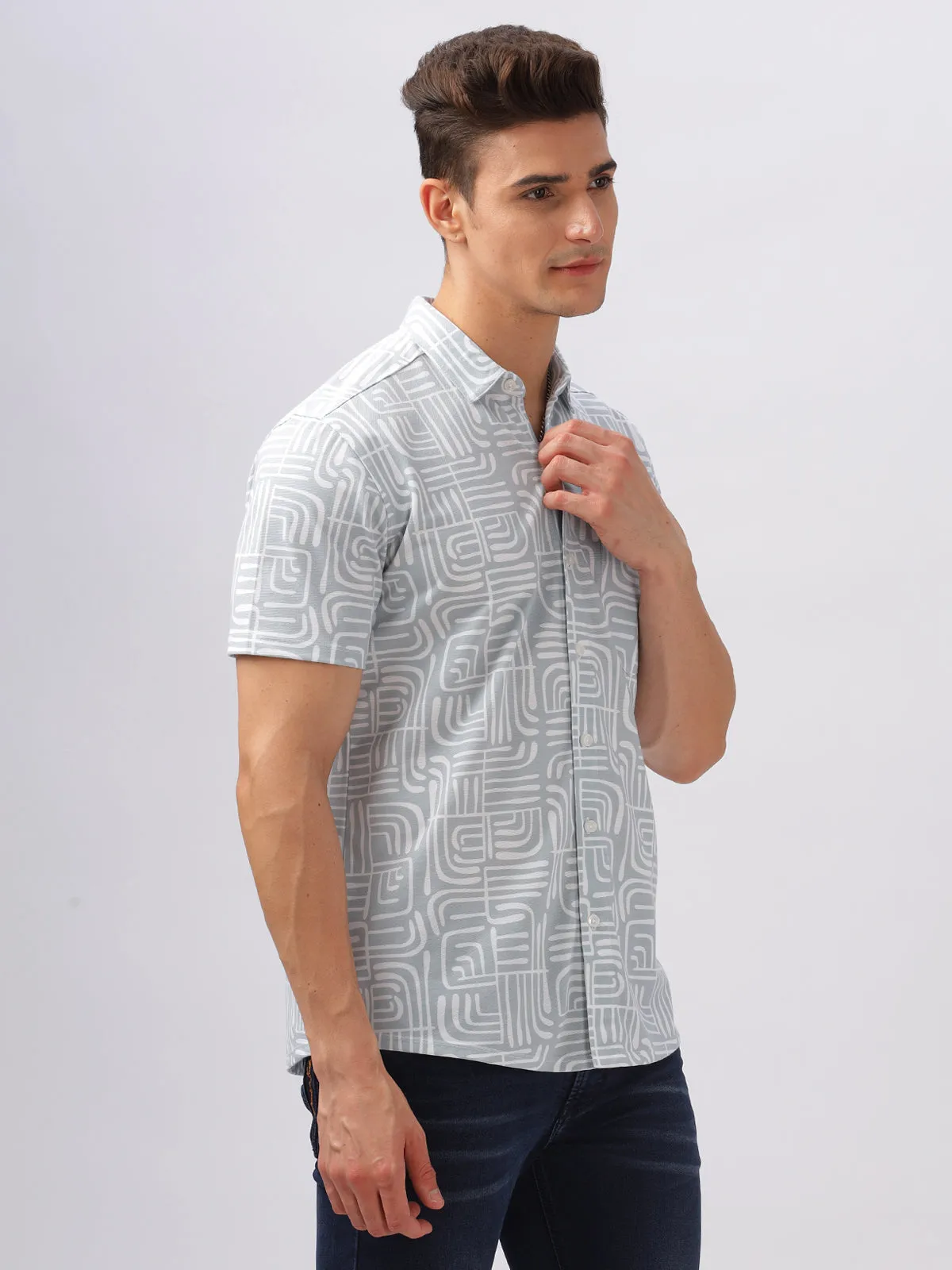 BULLMER Mint Trendy Regular Fit Printed Causal Half sleeve Shirt For Men