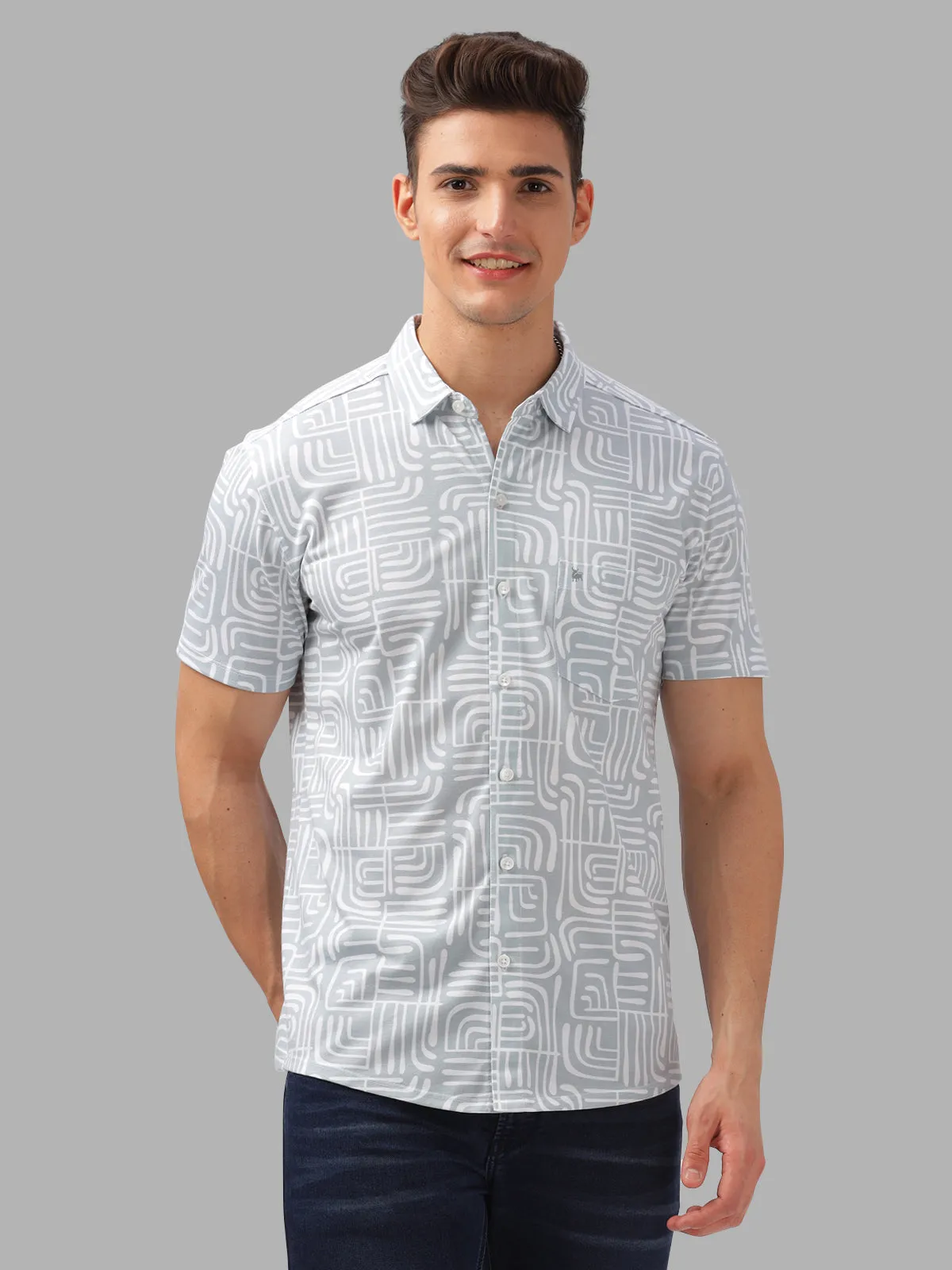 BULLMER Mint Trendy Regular Fit Printed Causal Half sleeve Shirt For Men