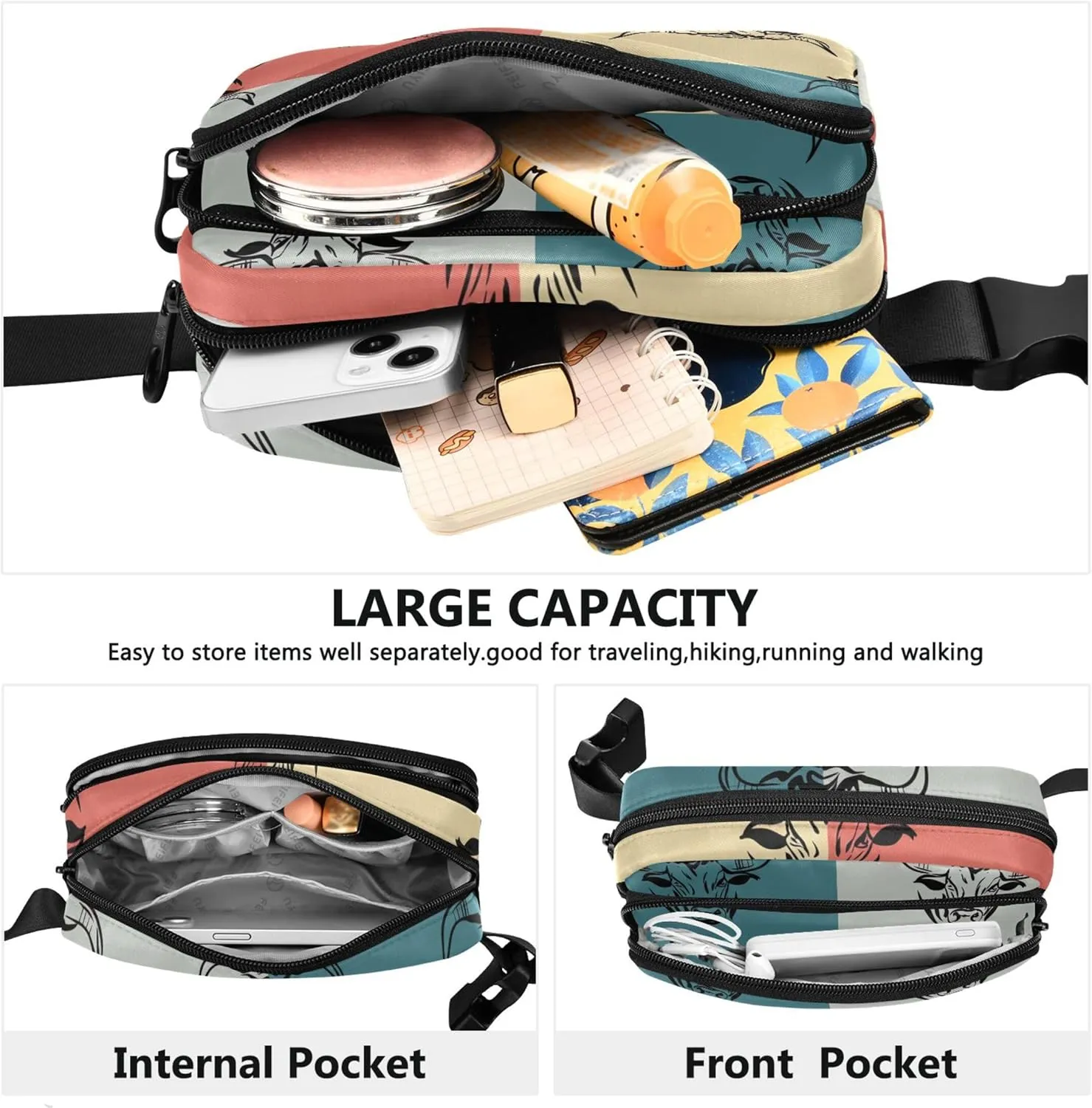Bulls Colorful Waterproof Fanny Packs Women Hip Pack Belt Bag Neon Crossbody Waist Purse