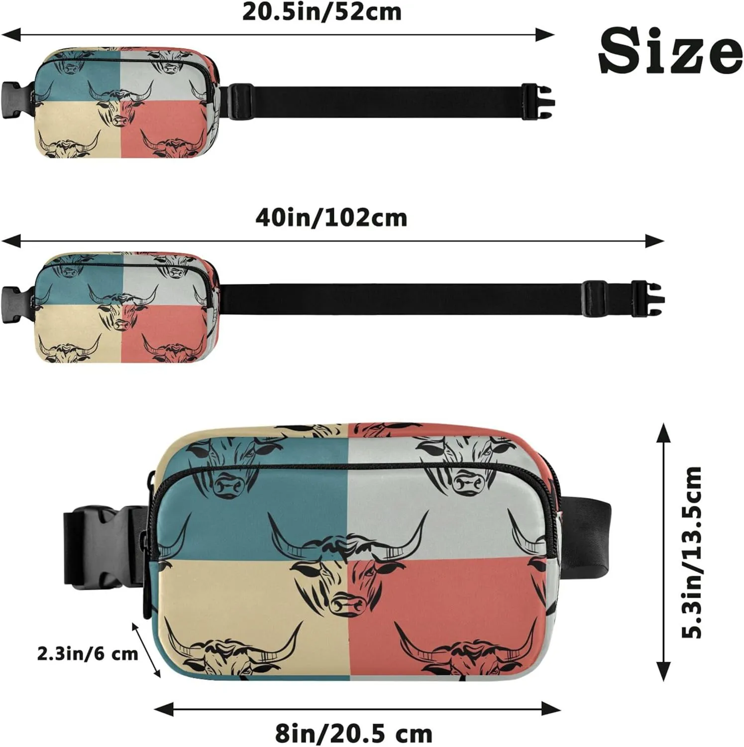 Bulls Colorful Waterproof Fanny Packs Women Hip Pack Belt Bag Neon Crossbody Waist Purse