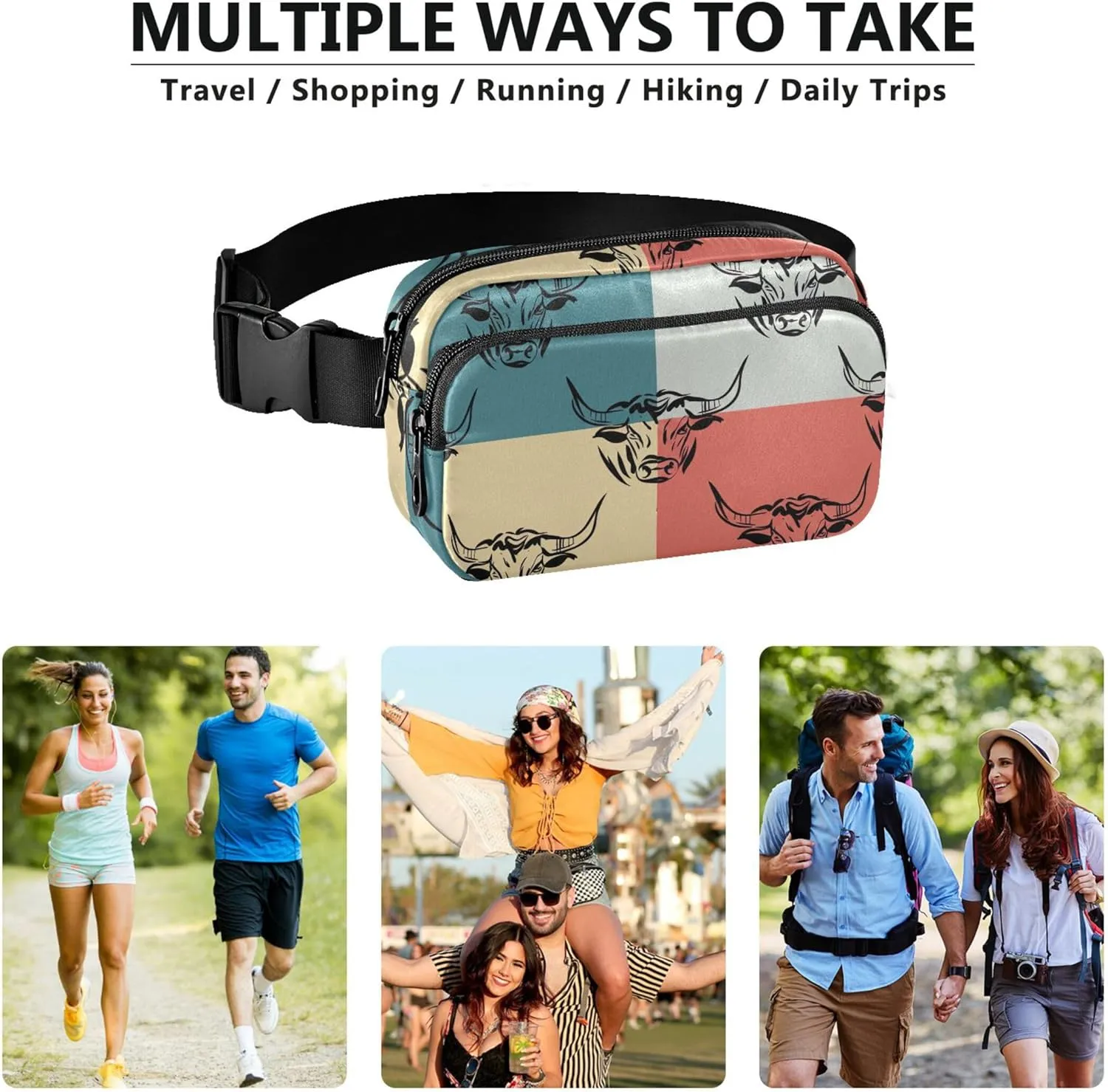 Bulls Colorful Waterproof Fanny Packs Women Hip Pack Belt Bag Neon Crossbody Waist Purse