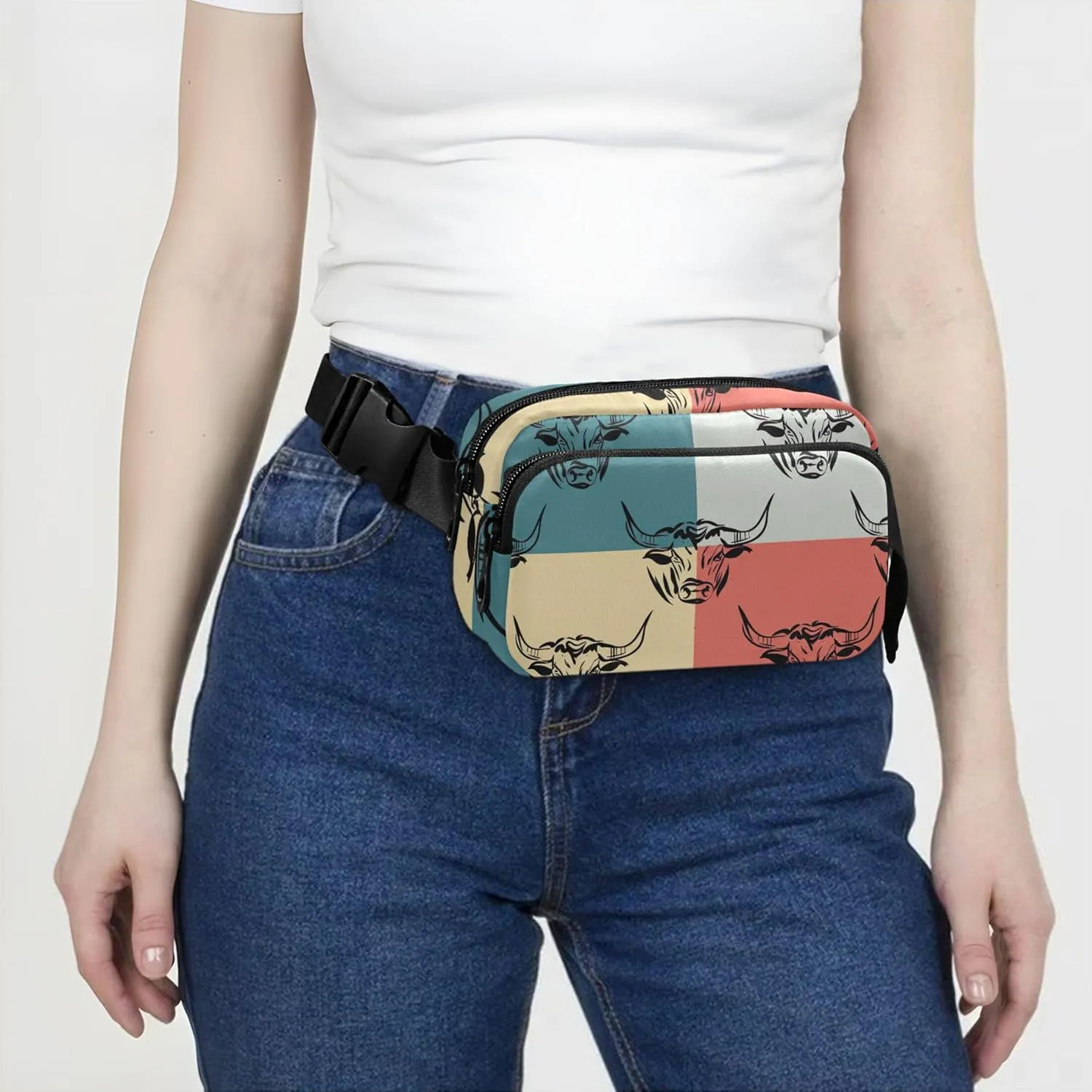 Bulls Colorful Waterproof Fanny Packs Women Hip Pack Belt Bag Neon Crossbody Waist Purse