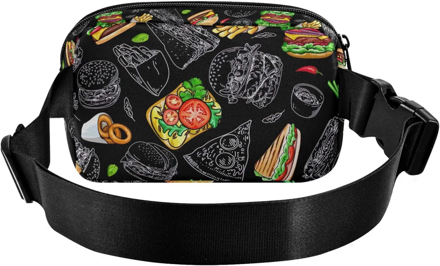 Burgers Taco Fast Food Black Women Fanny Pack Everywhere Belt Bag Waterproof Pattern Crossbody Waist Bag