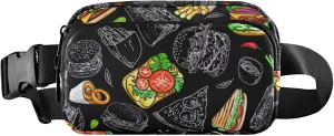 Burgers Taco Fast Food Black Women Fanny Pack Everywhere Belt Bag Waterproof Pattern Crossbody Waist Bag