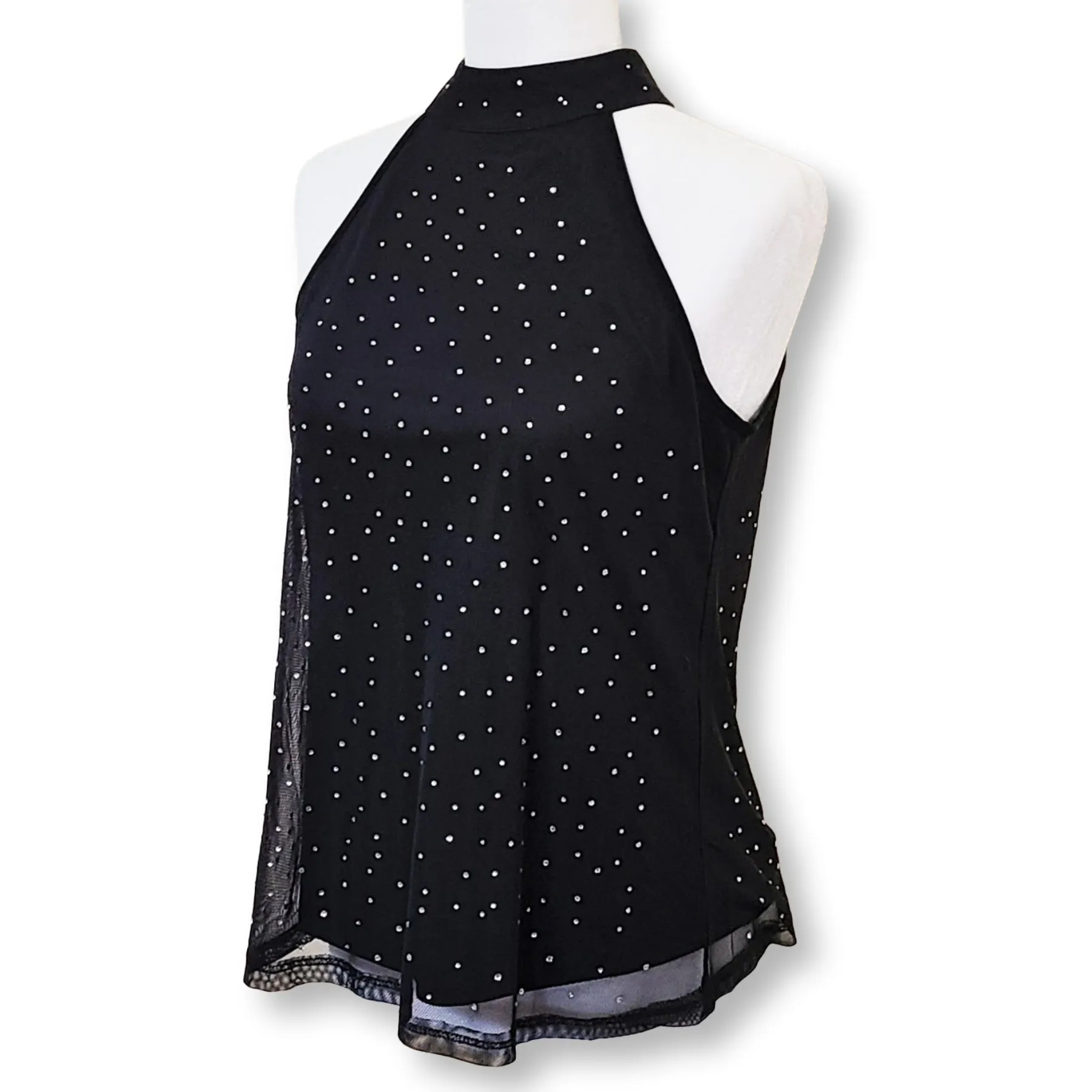 CABLE & GAUGE Rhinestone Sheer Overlay Halter Top