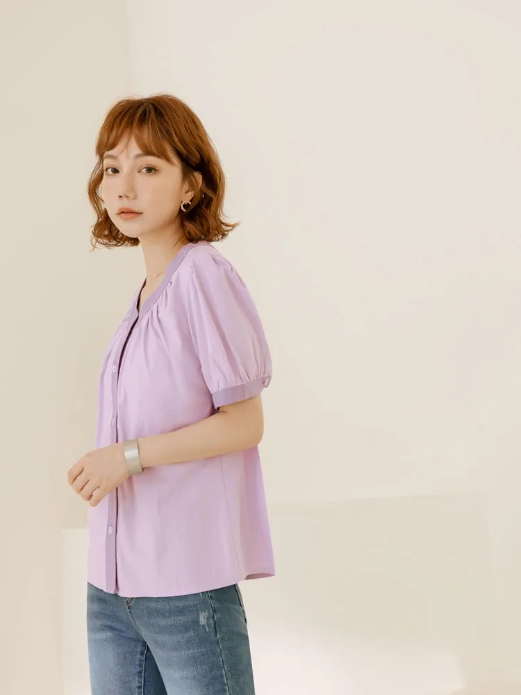 Casual Korean Colorblock Cotton Button Shirt Top