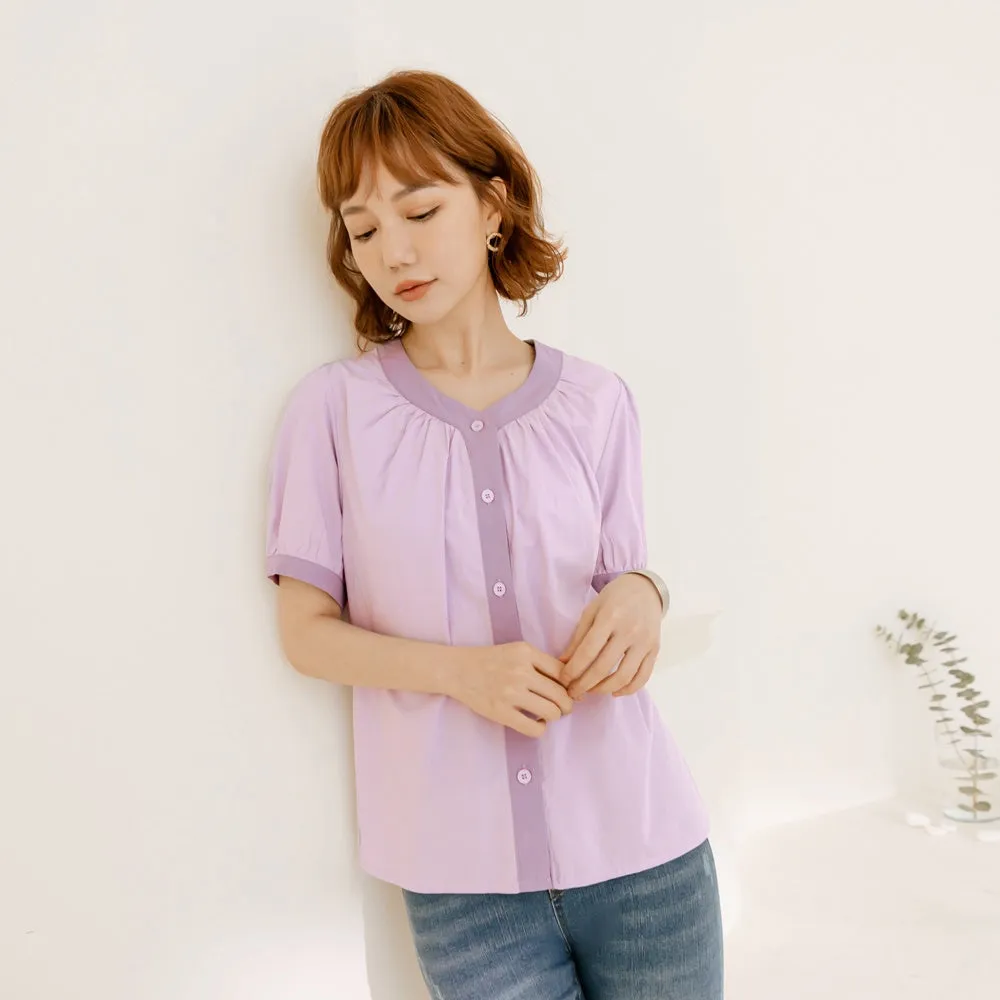 Casual Korean Colorblock Cotton Button Shirt Top