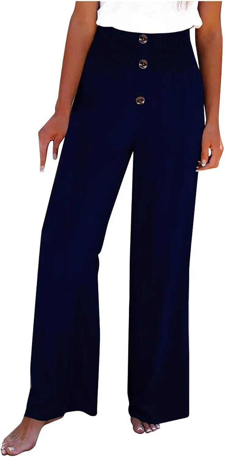Ceboyel Women Button Straight Leg Summer Pants High Waisted Linen Pants Dressy Causal Linen Trousers Trendy Ladies Outfits