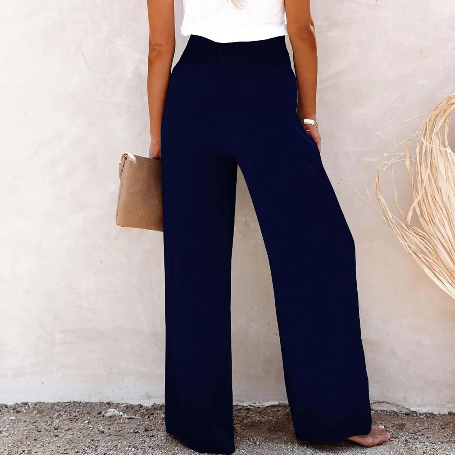 Ceboyel Women Button Straight Leg Summer Pants High Waisted Linen Pants Dressy Causal Linen Trousers Trendy Ladies Outfits
