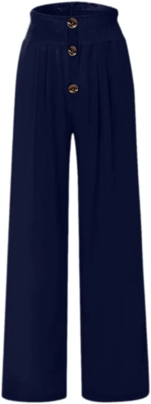 Ceboyel Women Button Straight Leg Summer Pants High Waisted Linen Pants Dressy Causal Linen Trousers Trendy Ladies Outfits