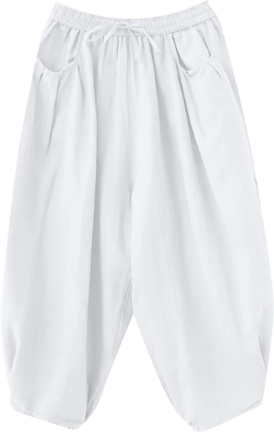 Ceboyel Womens Cotton Linen Harem Pants Drawstring Elastic Waist Summer Trouser Casual Baggy Pants Boho Beach Clothes 2023