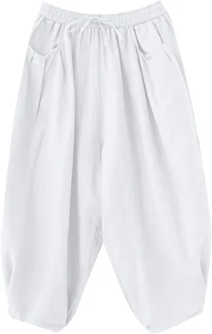 Ceboyel Womens Cotton Linen Harem Pants Drawstring Elastic Waist Summer Trouser Casual Baggy Pants Boho Beach Clothes 2023