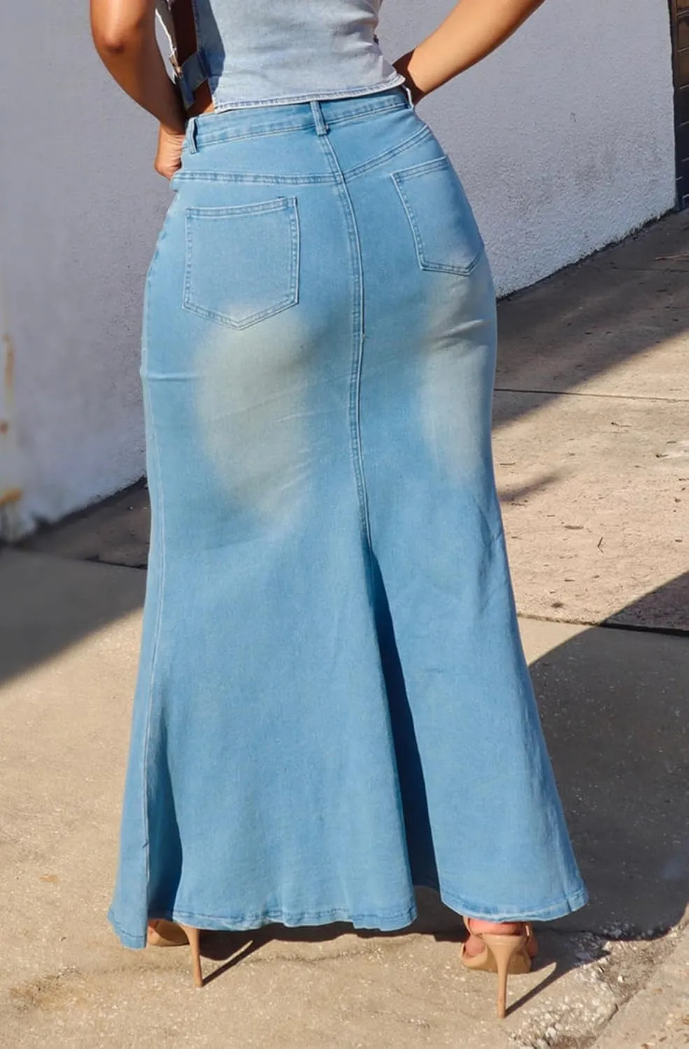 cffvdiz Women's Sexy Split High Waisted Denim Skirt Bodycon Jean Maxi Skirts
