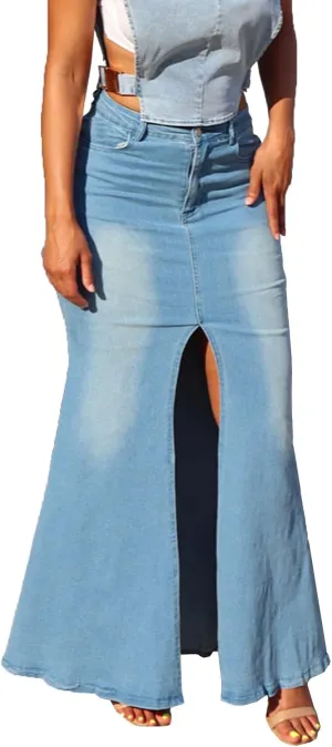 cffvdiz Women's Sexy Split High Waisted Denim Skirt Bodycon Jean Maxi Skirts
