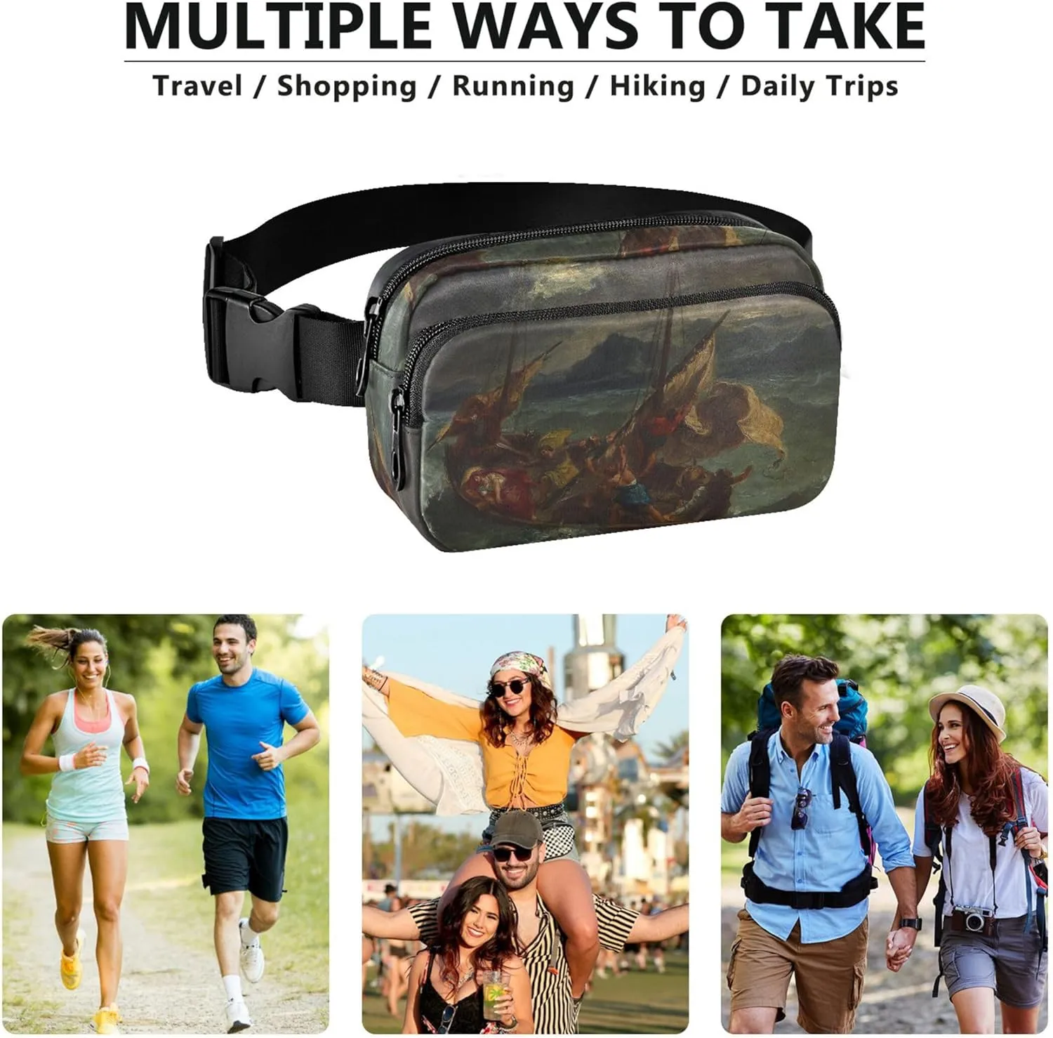 Christ Sea Delacroix Painting Womens Fanny Pack Anti Theft Belt Bag Waterproof Trendy Travel Waist Pouch