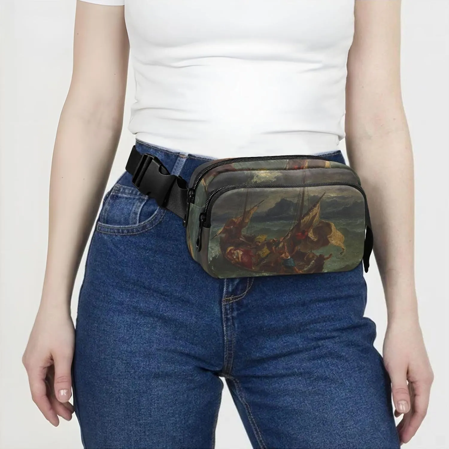 Christ Sea Delacroix Painting Womens Fanny Pack Anti Theft Belt Bag Waterproof Trendy Travel Waist Pouch