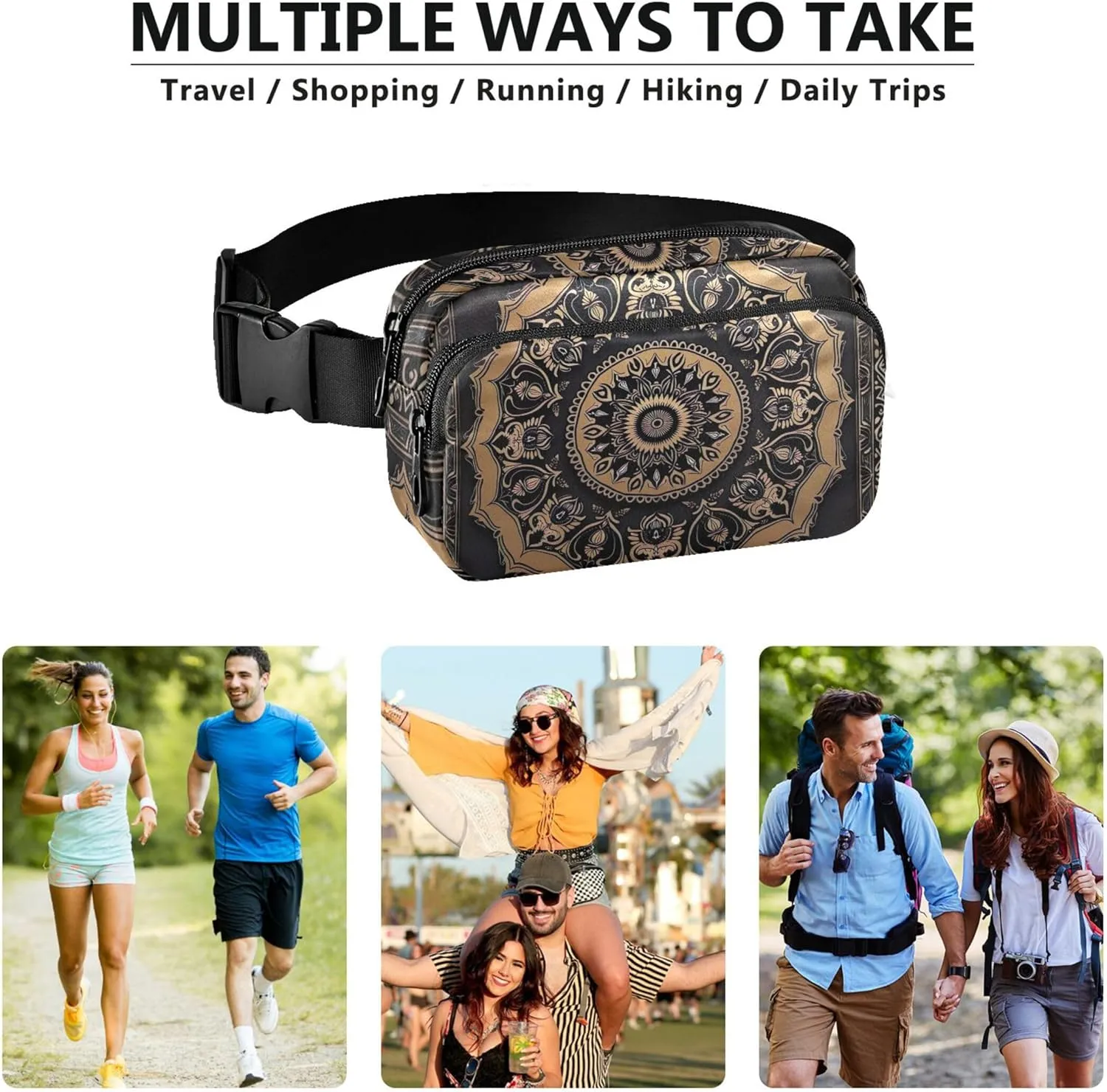 Classical Mandala Floral Print Women Fanny Packs Hip Bag Belt Purse Waterproof Neon Waist Purse for Women