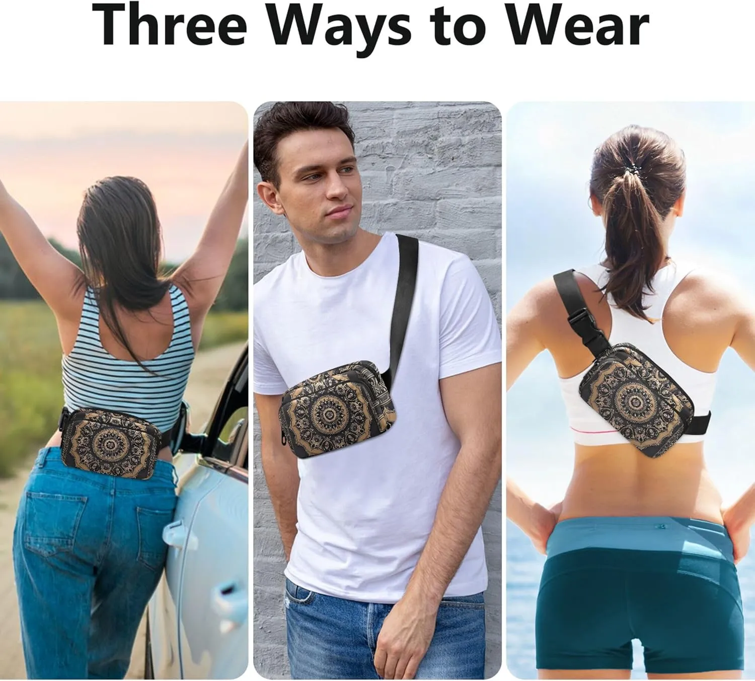 Classical Mandala Floral Print Women Fanny Packs Hip Bag Belt Purse Waterproof Neon Waist Purse for Women