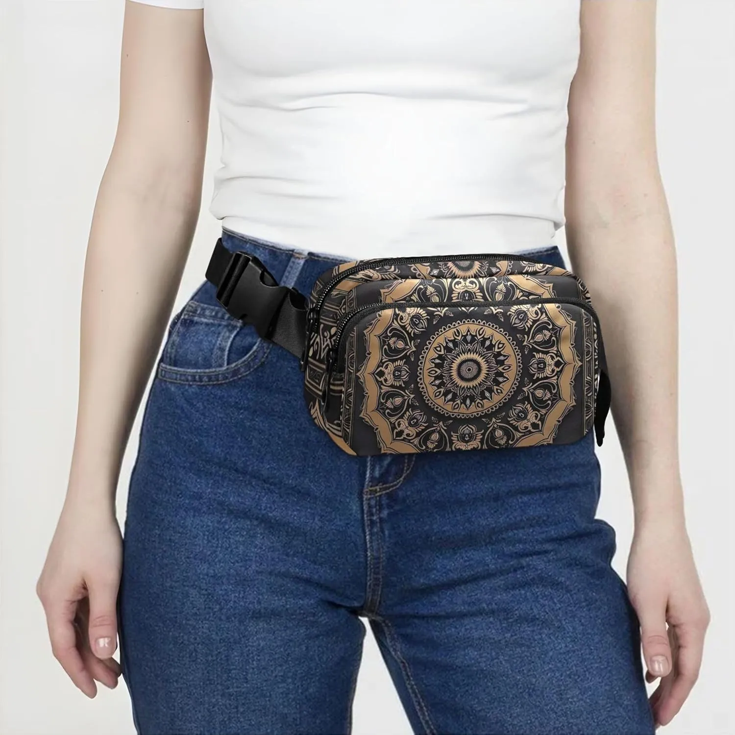 Classical Mandala Floral Print Women Fanny Packs Hip Bag Belt Purse Waterproof Neon Waist Purse for Women