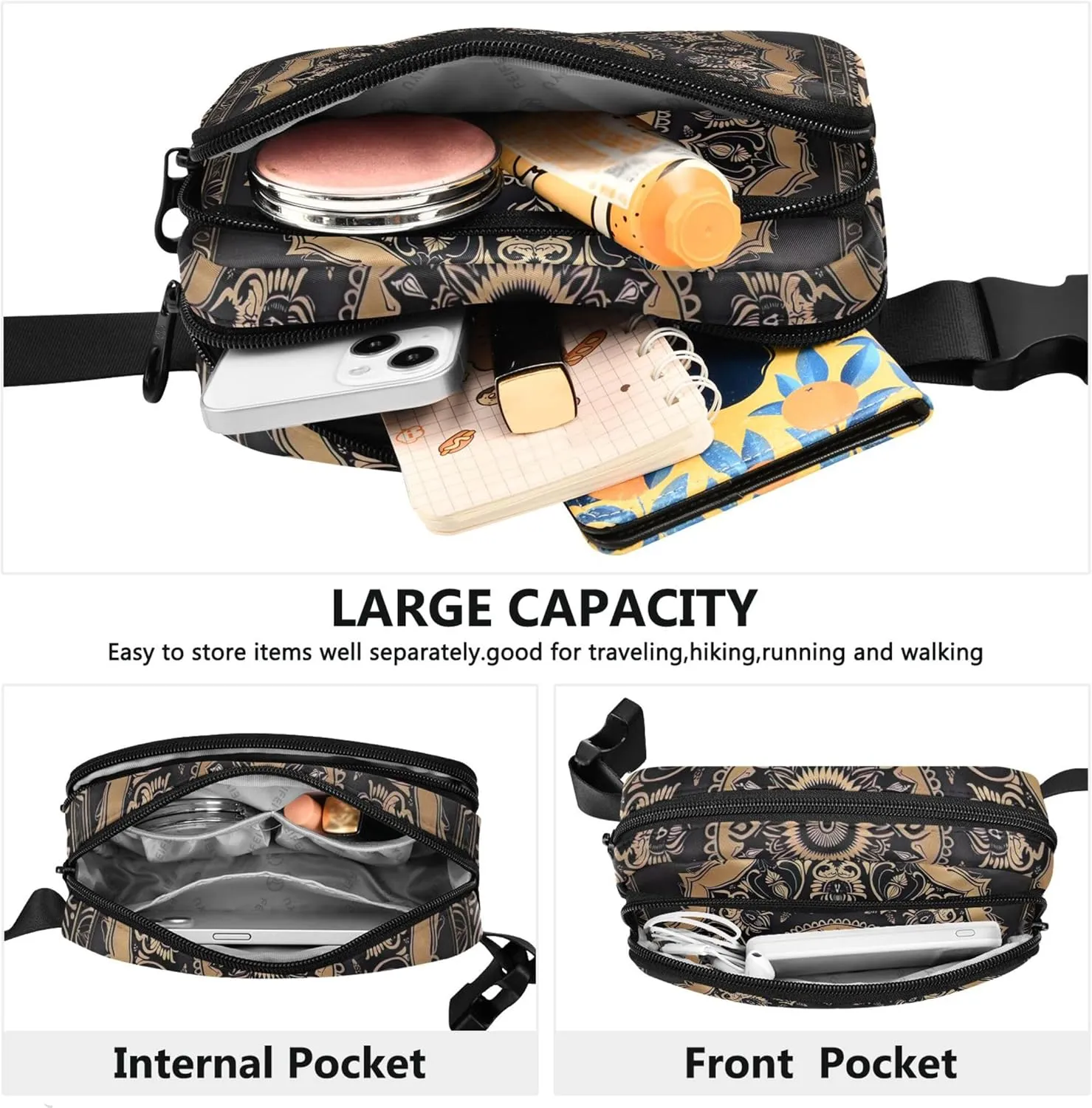 Classical Mandala Floral Print Women Fanny Packs Hip Bag Belt Purse Waterproof Neon Waist Purse for Women