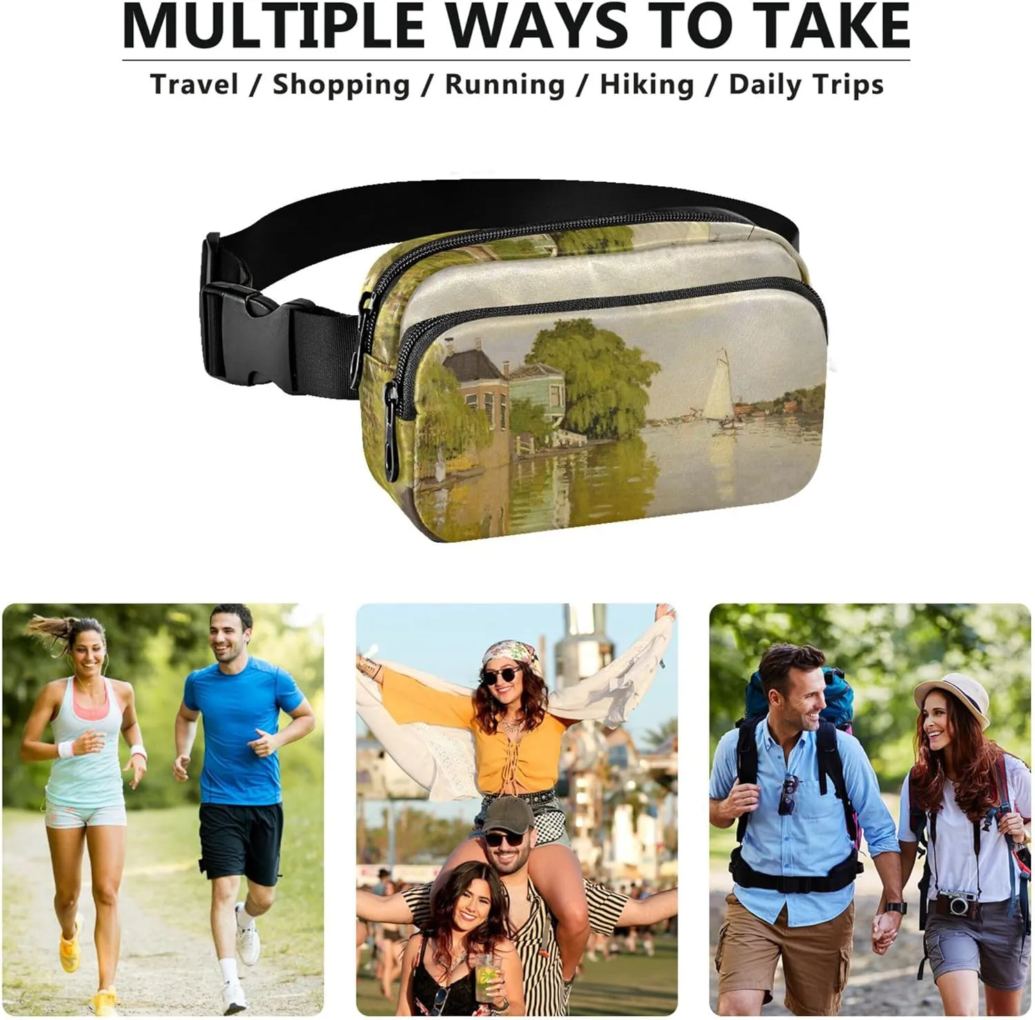 Claude Monet Houses Achterzaan Fanny Packs for Women Festival Hip Pouch Belt Bag Waterproof Crossbody Waist Pack