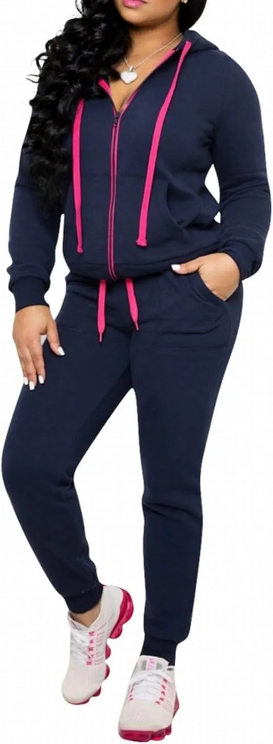 CLOCOR Track Suits for Women Set - Casual 2 Piece Outfits Sweatsuit Pocket Hoodies Long Sleeve with Patchwork Pants Set