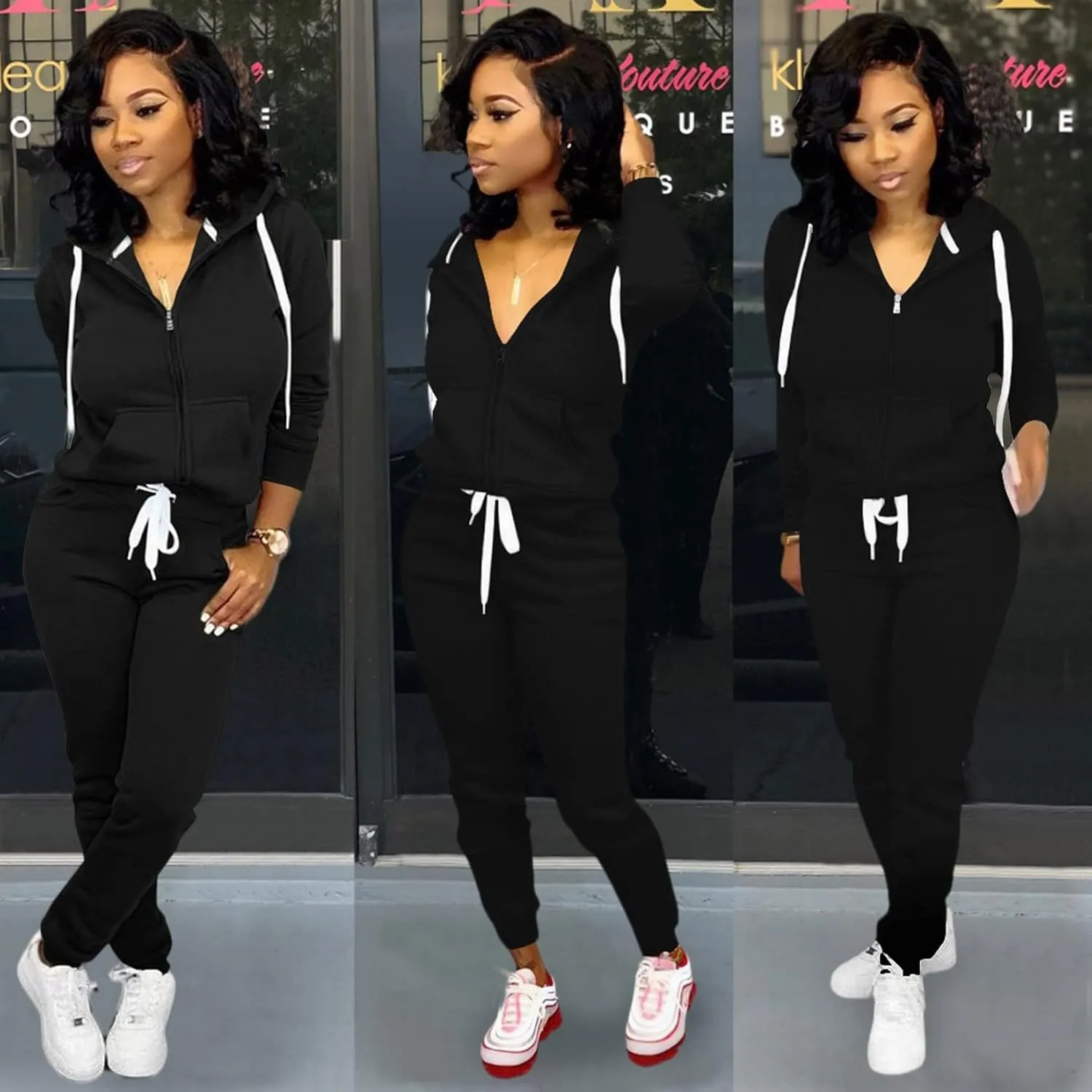 CLOCOR Track Suits for Women Set - Casual 2 Piece Outfits Sweatsuit Pocket Hoodies Long Sleeve with Patchwork Pants Set