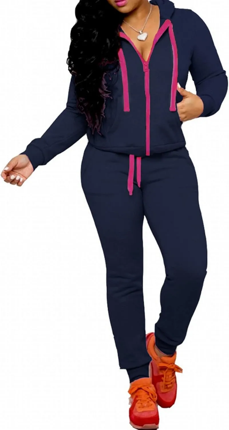 CLOCOR Track Suits for Women Set - Casual 2 Piece Outfits Sweatsuit Pocket Hoodies Long Sleeve with Patchwork Pants Set