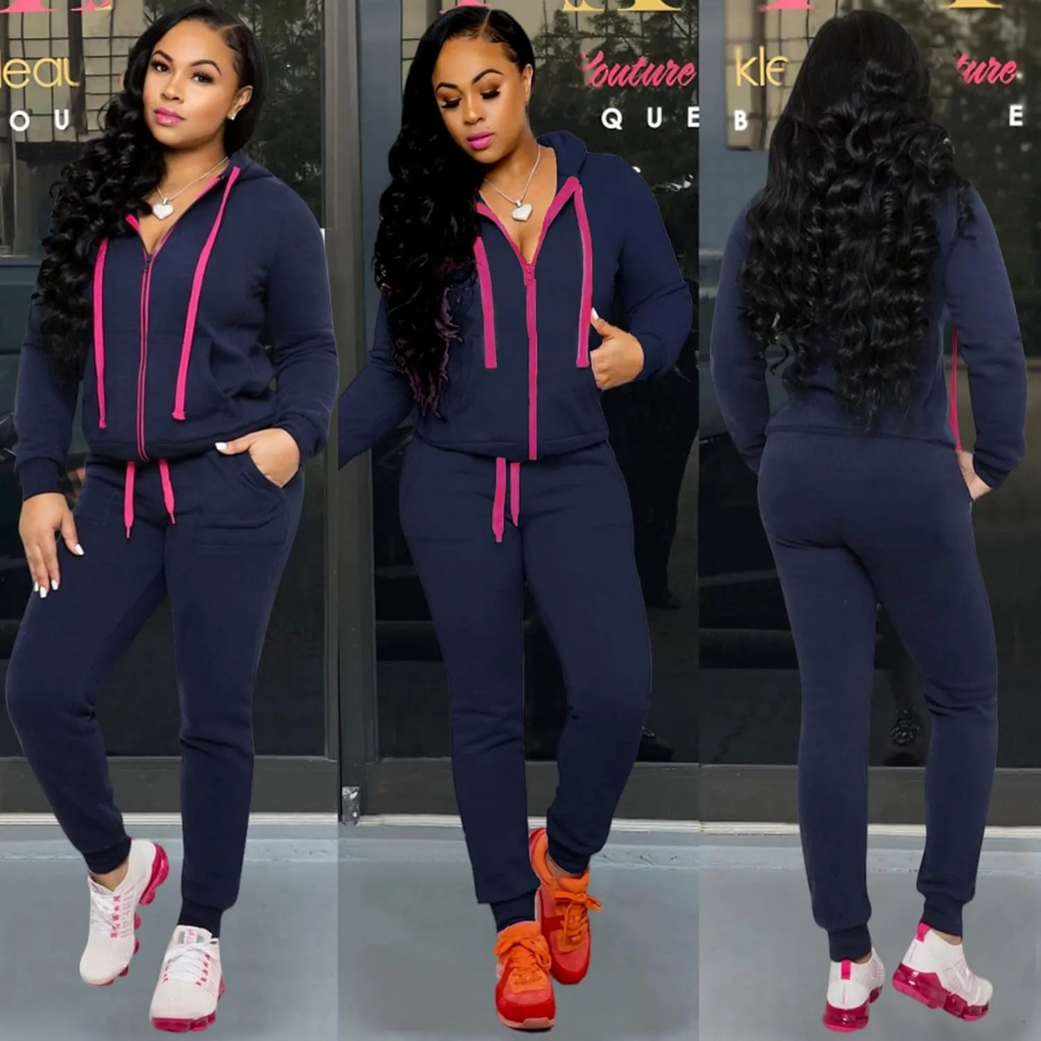 CLOCOR Track Suits for Women Set - Casual 2 Piece Outfits Sweatsuit Pocket Hoodies Long Sleeve with Patchwork Pants Set