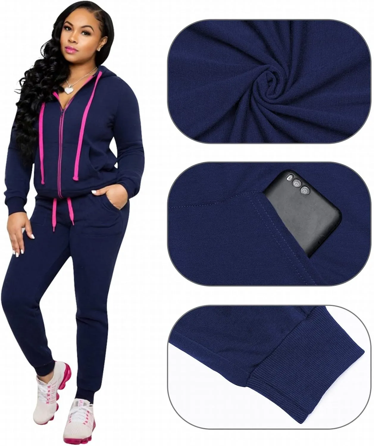 CLOCOR Track Suits for Women Set - Casual 2 Piece Outfits Sweatsuit Pocket Hoodies Long Sleeve with Patchwork Pants Set