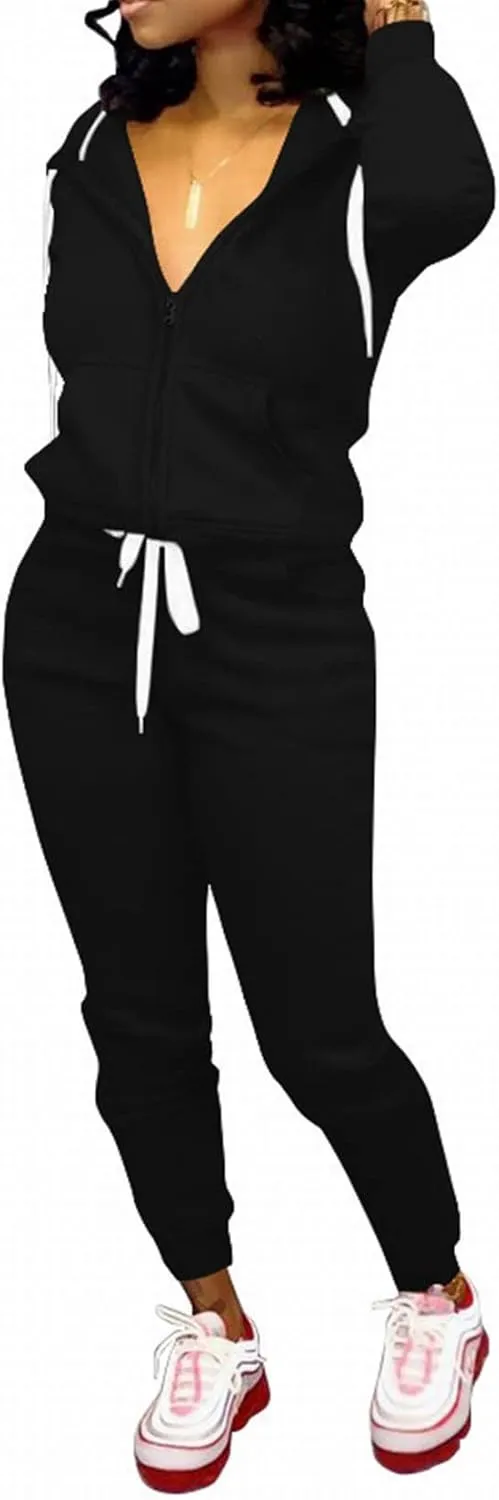 CLOCOR Track Suits for Women Set - Casual 2 Piece Outfits Sweatsuit Pocket Hoodies Long Sleeve with Patchwork Pants Set