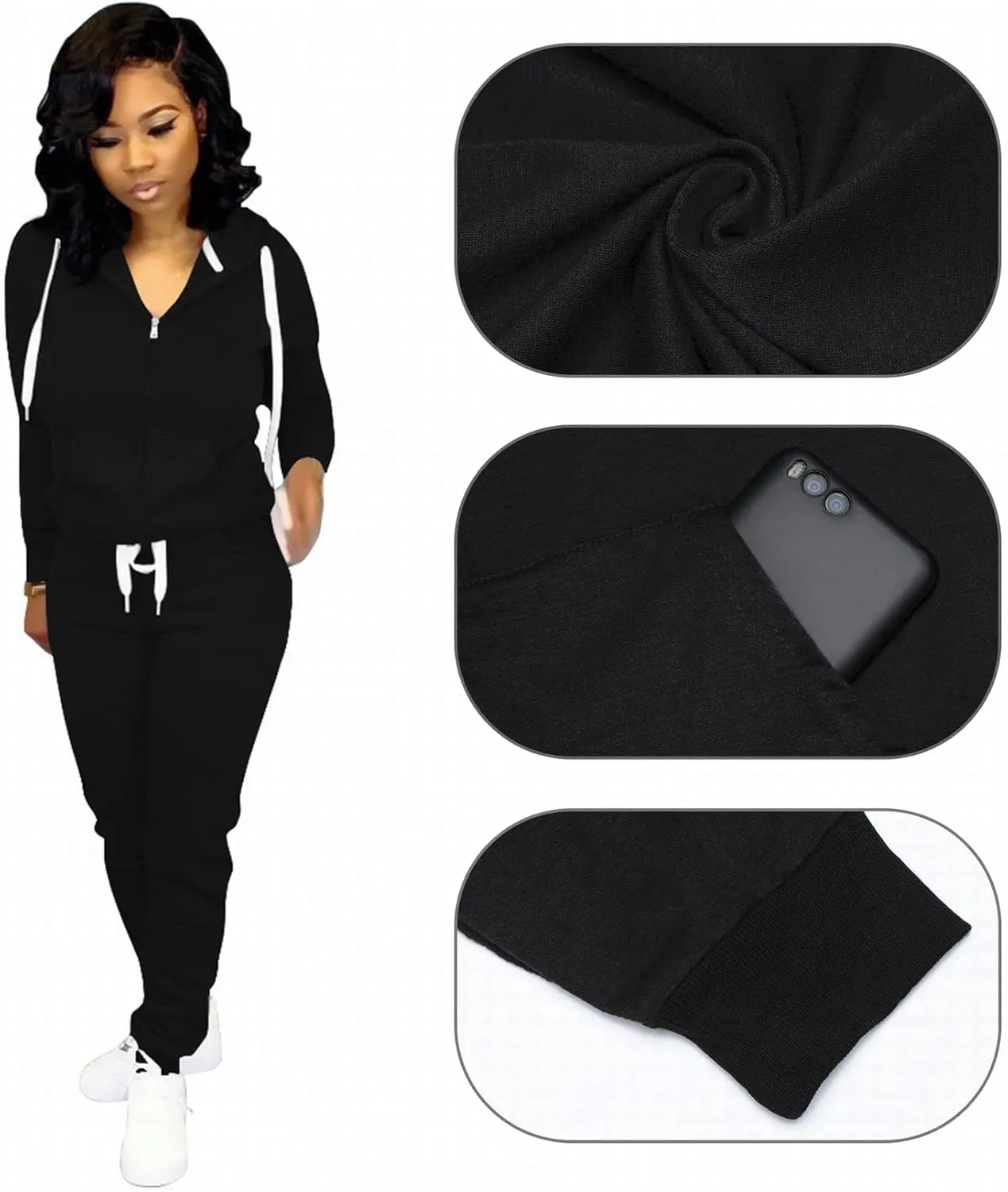 CLOCOR Track Suits for Women Set - Casual 2 Piece Outfits Sweatsuit Pocket Hoodies Long Sleeve with Patchwork Pants Set