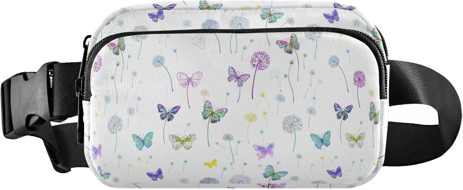 Colorful Butterflies Dandelions Womens Fanny Pack Waterproof Large Hip Belt Bag Cute Cross Body Waist Pack