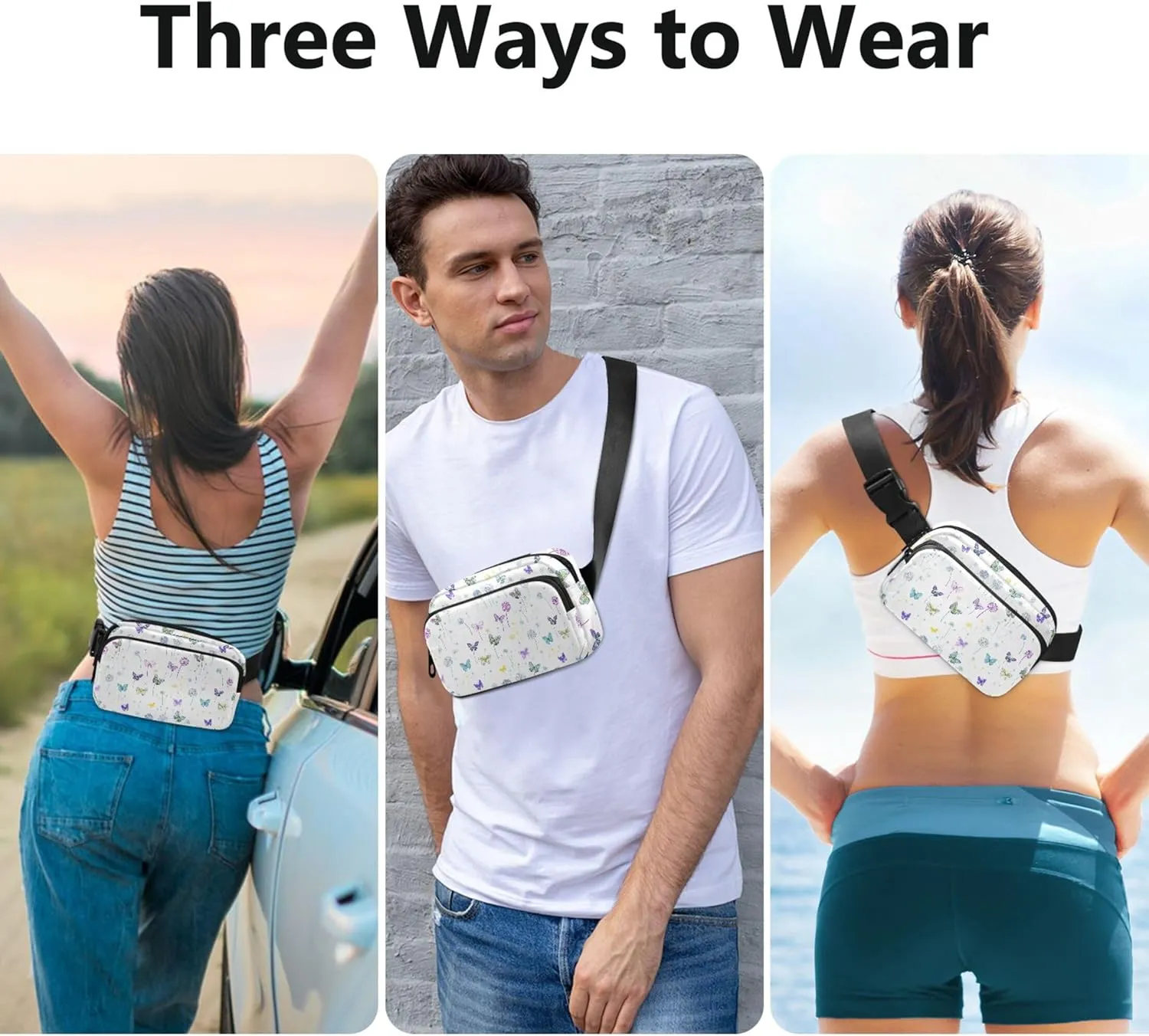 Colorful Butterflies Dandelions Womens Fanny Pack Waterproof Large Hip Belt Bag Cute Cross Body Waist Pack