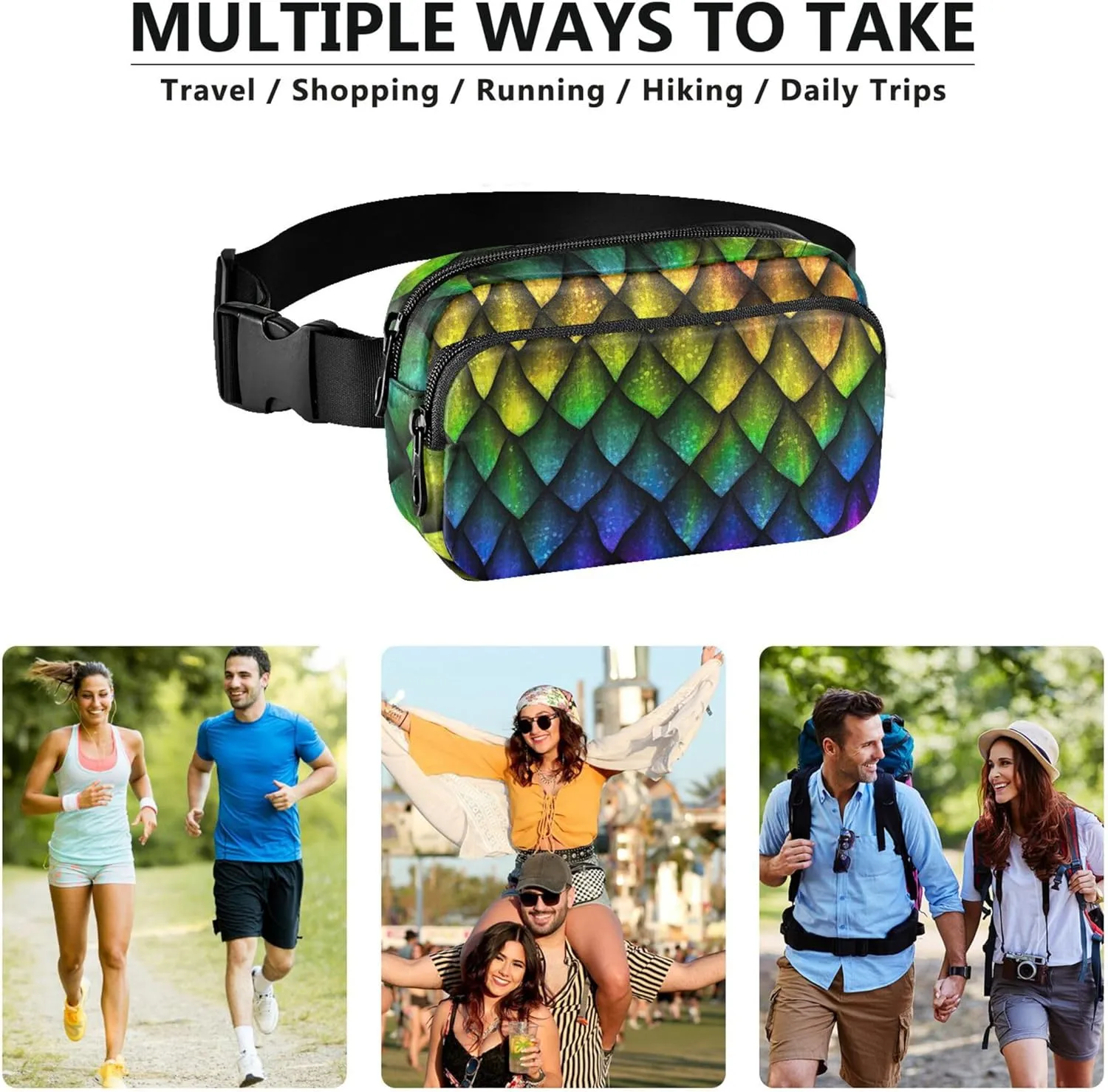 Colorful Geometric Fish Scales Fanny Pack for Women Waterproof Hip Pack Belt Pouch Cute Waist Bag for Women