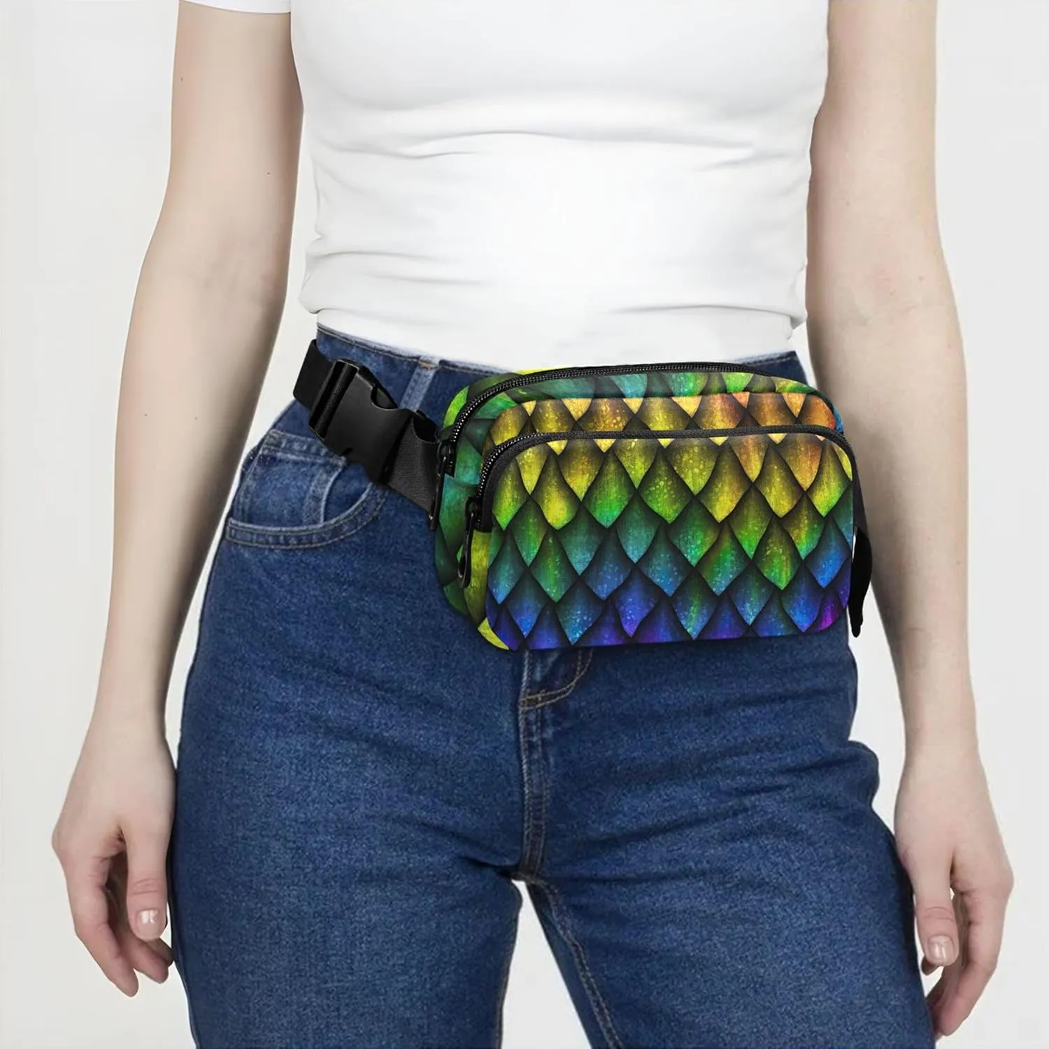 Colorful Geometric Fish Scales Fanny Pack for Women Waterproof Hip Pack Belt Pouch Cute Waist Bag for Women