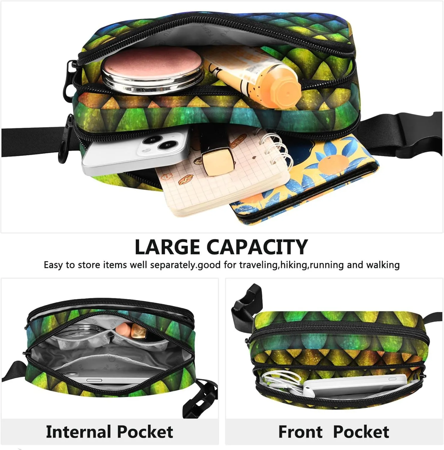 Colorful Geometric Fish Scales Fanny Pack for Women Waterproof Hip Pack Belt Pouch Cute Waist Bag for Women