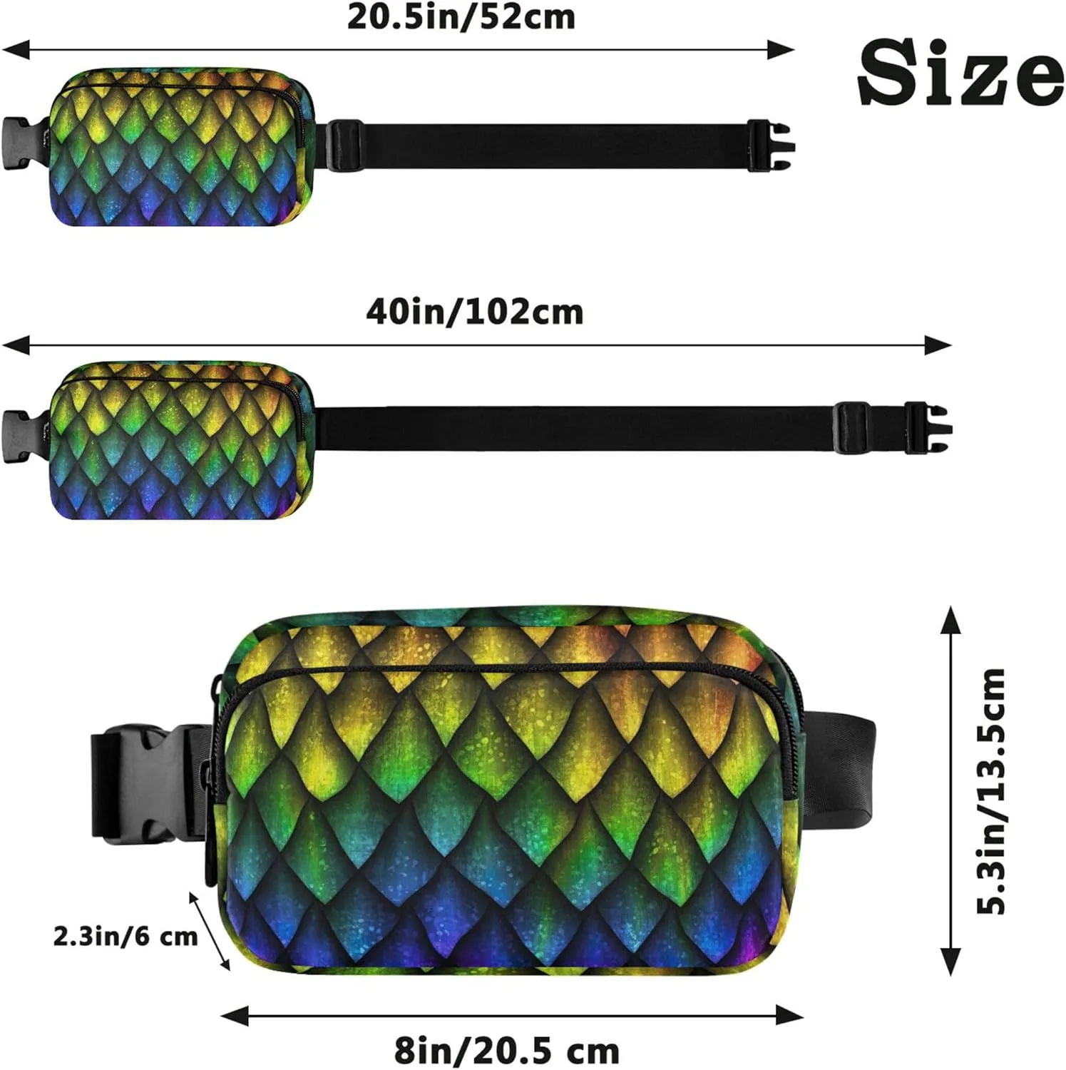Colorful Geometric Fish Scales Fanny Pack for Women Waterproof Hip Pack Belt Pouch Cute Waist Bag for Women