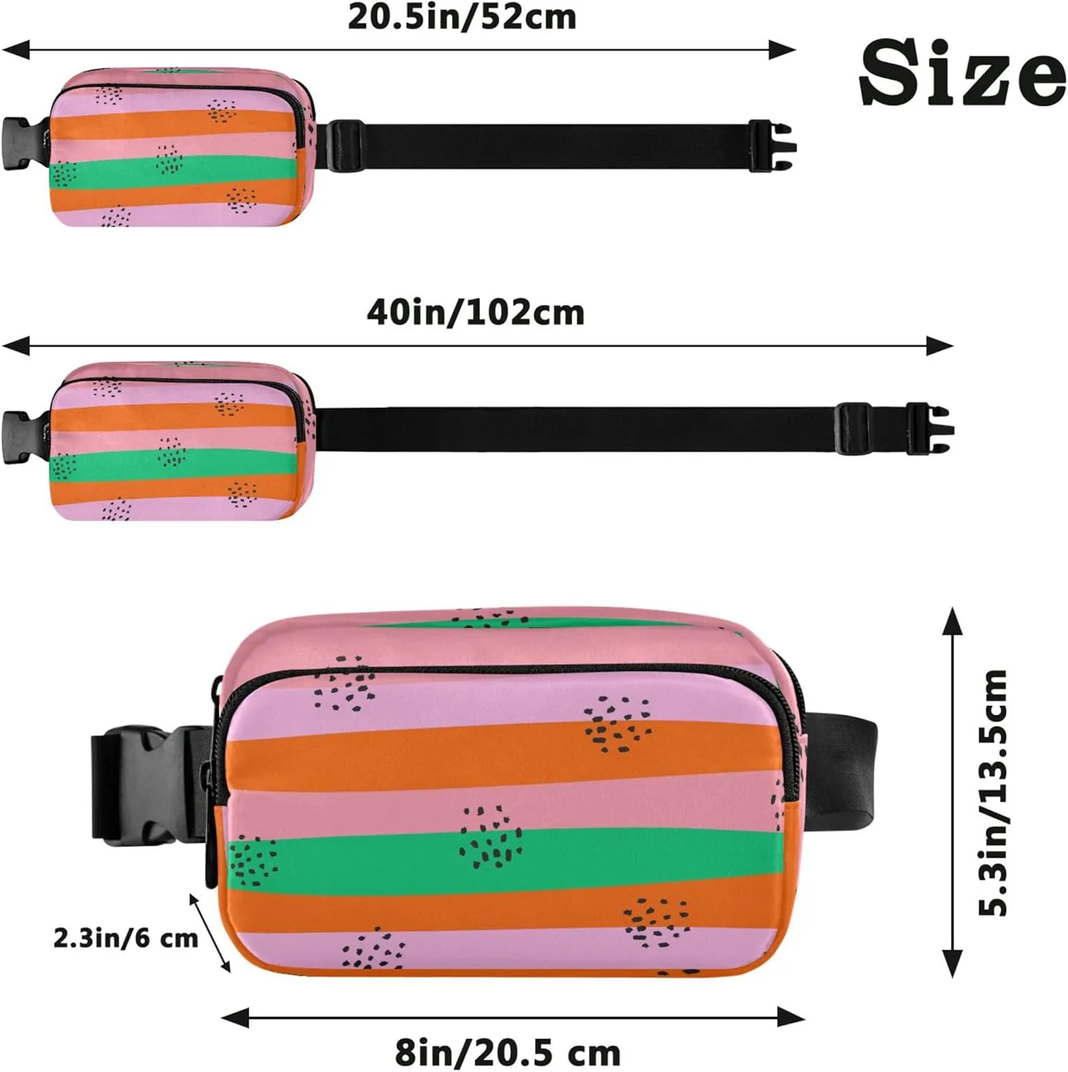 Colorful Pink Stripes Fanny Packs Women Waterproof Hip Pouch Belt Bag Trendy Travel Waist Pouch