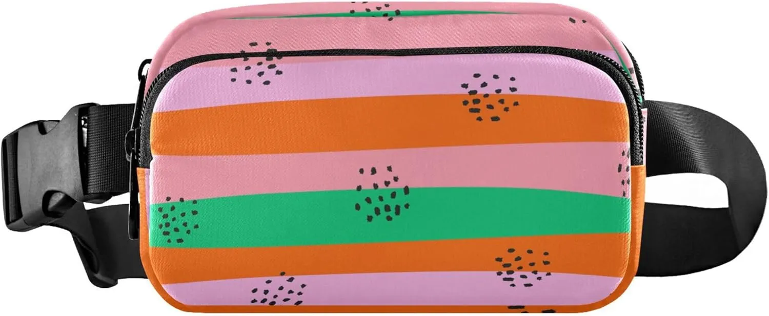 Colorful Pink Stripes Fanny Packs Women Waterproof Hip Pouch Belt Bag Trendy Travel Waist Pouch