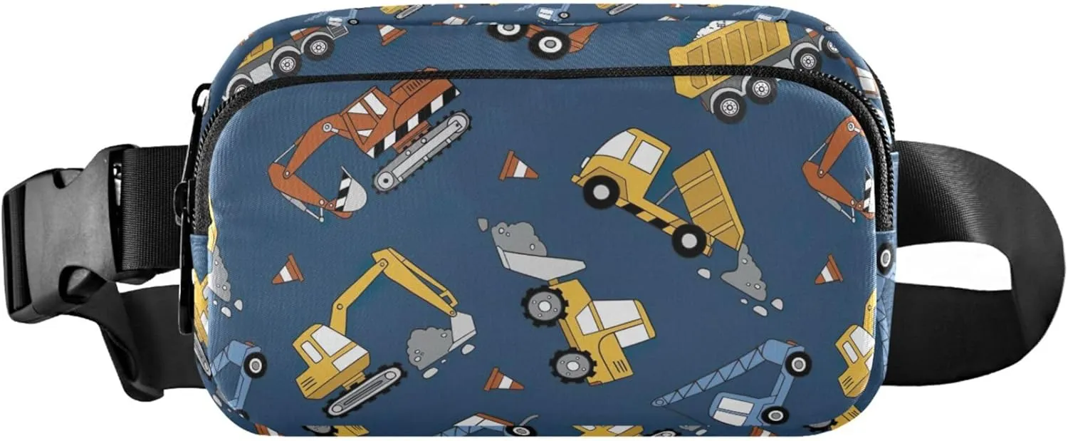 Construction Trucks Bulldozers Navy Womens Fanny Pack Waterproof Large Hip Belt Bag Cute Crossbody Waist Purse