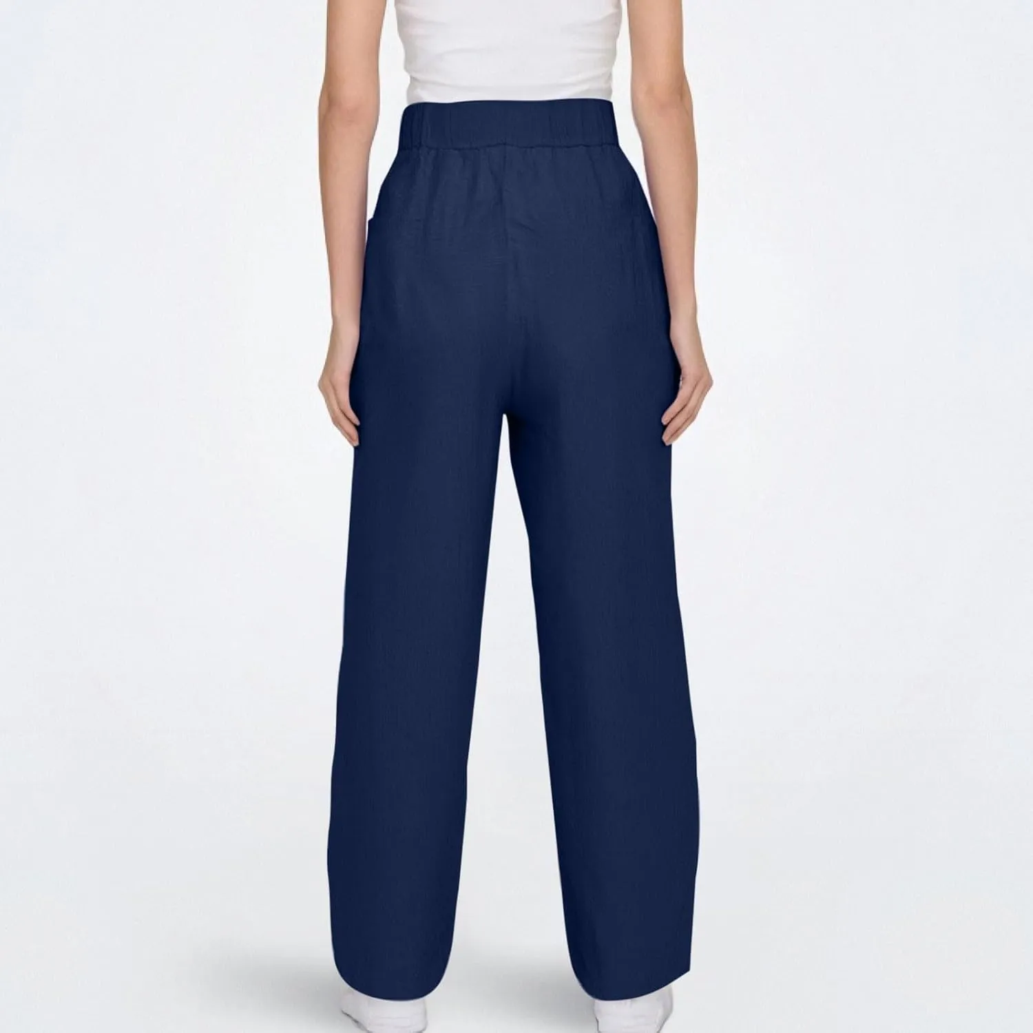 Cotton Linen Wide Leg Pants Woman Plus Size Baggy Lightweight Summer Pants High Waisted Lounge Trousers with Pockets