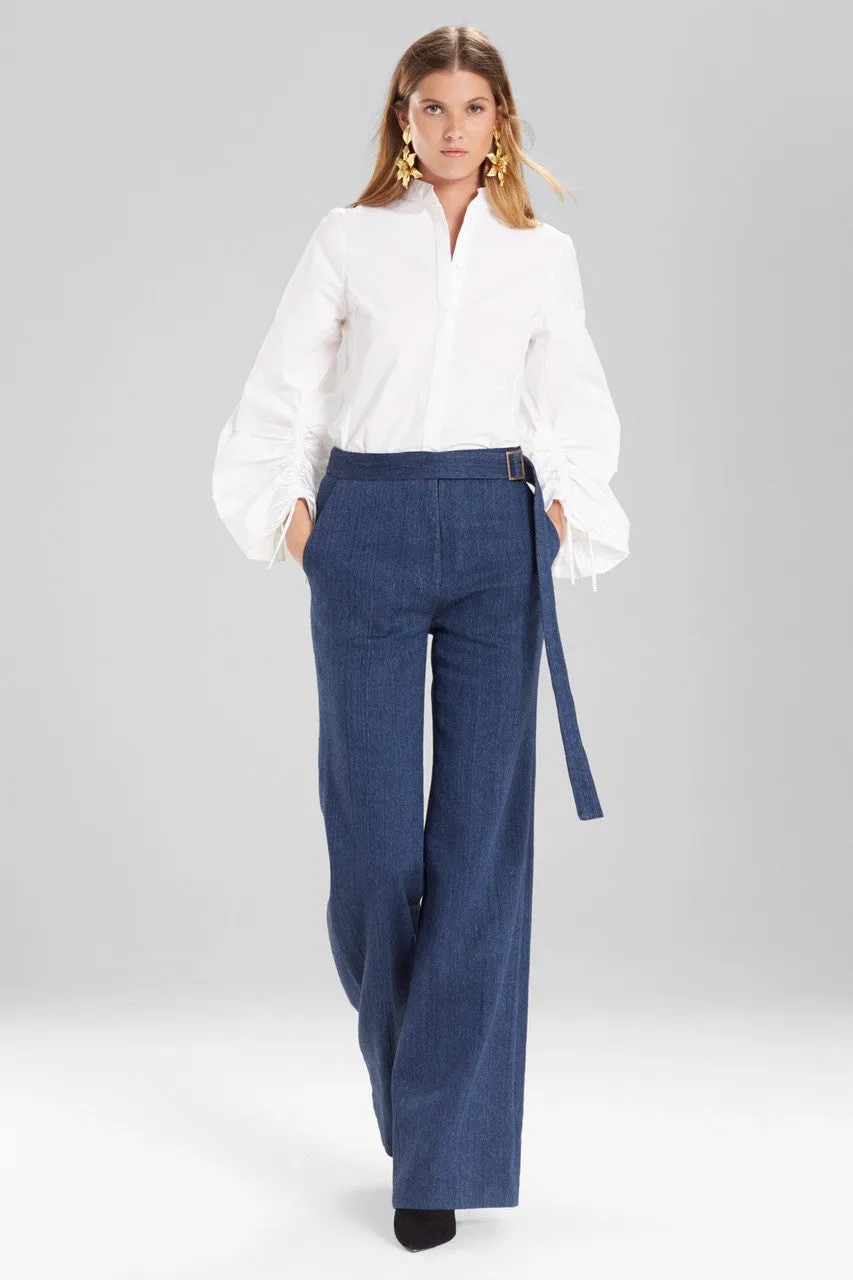 Cotton Poplin Drawstring Balloon Sleeve Top