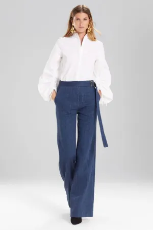 Cotton Poplin Drawstring Balloon Sleeve Top