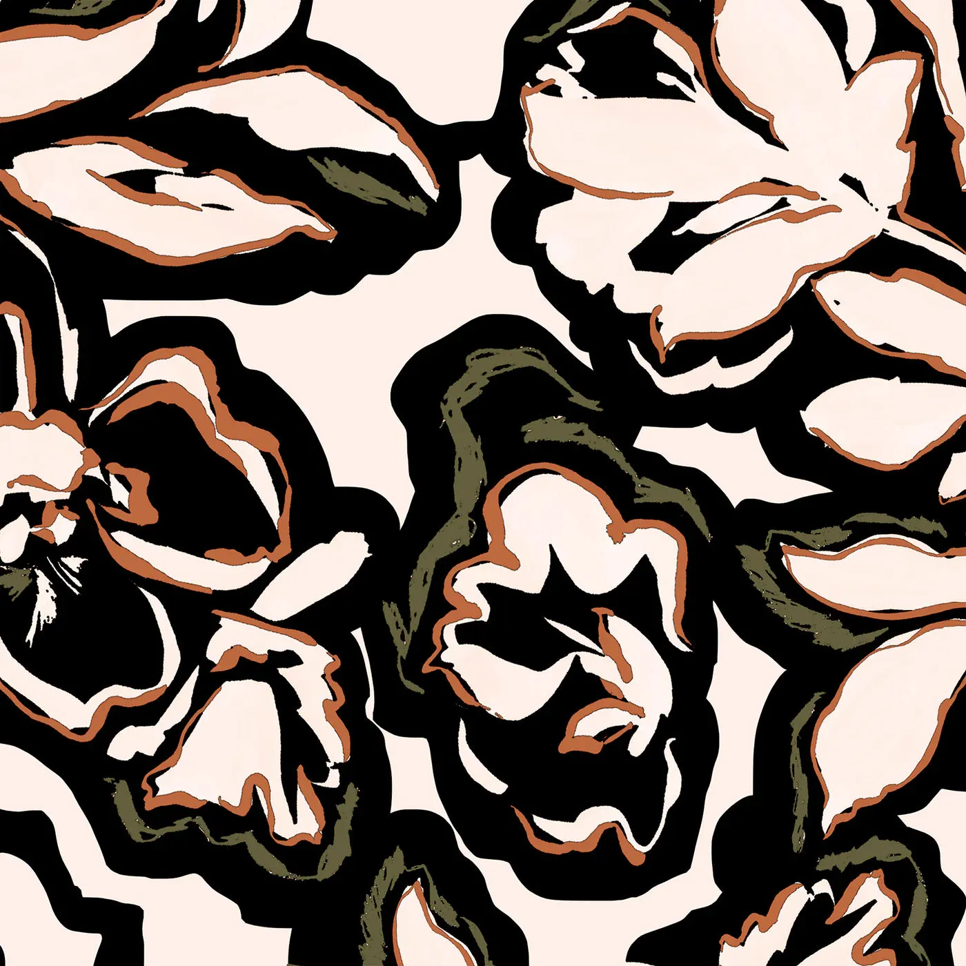 Cream and Black Floral manches longues
