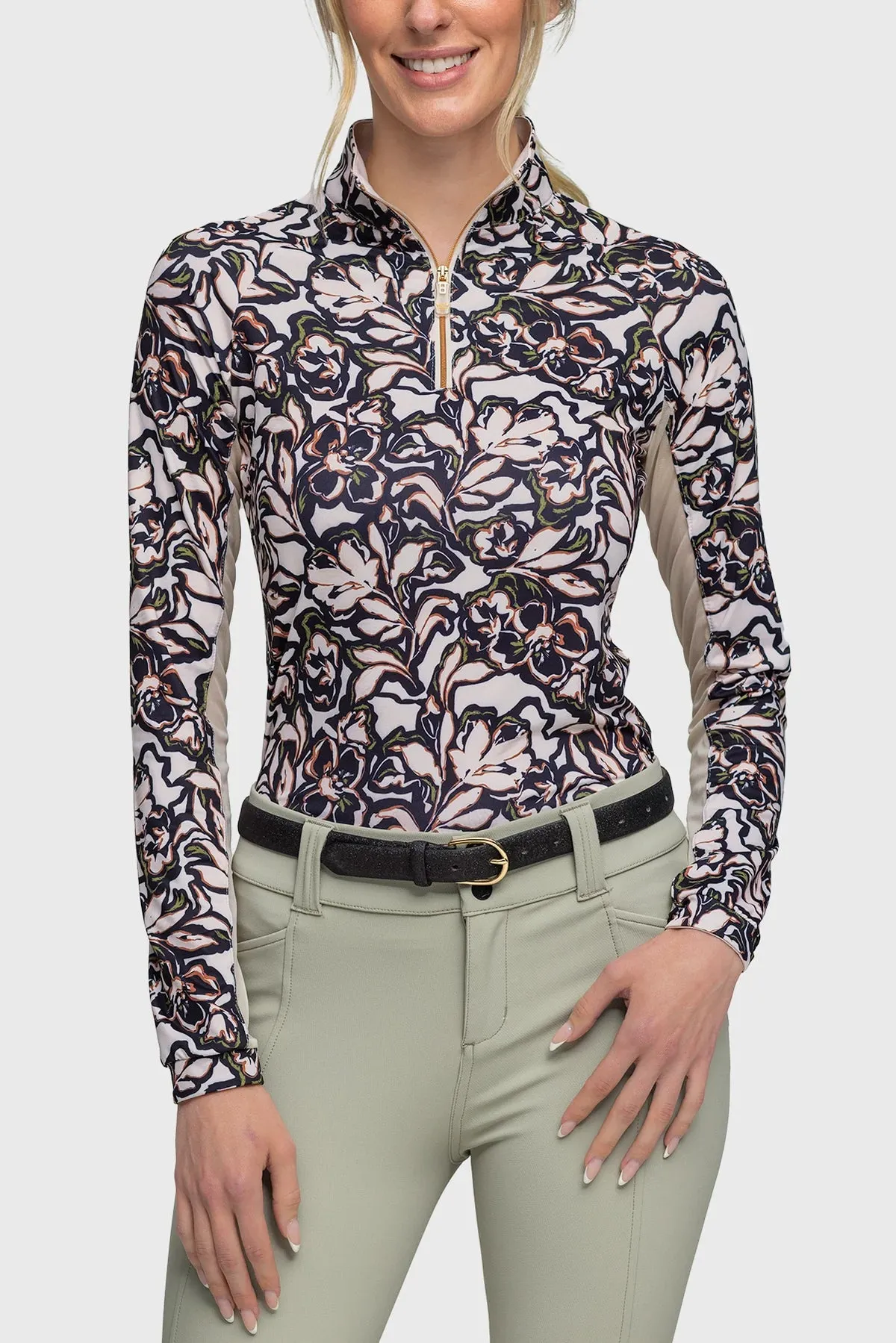Cream and Black Floral manches longues