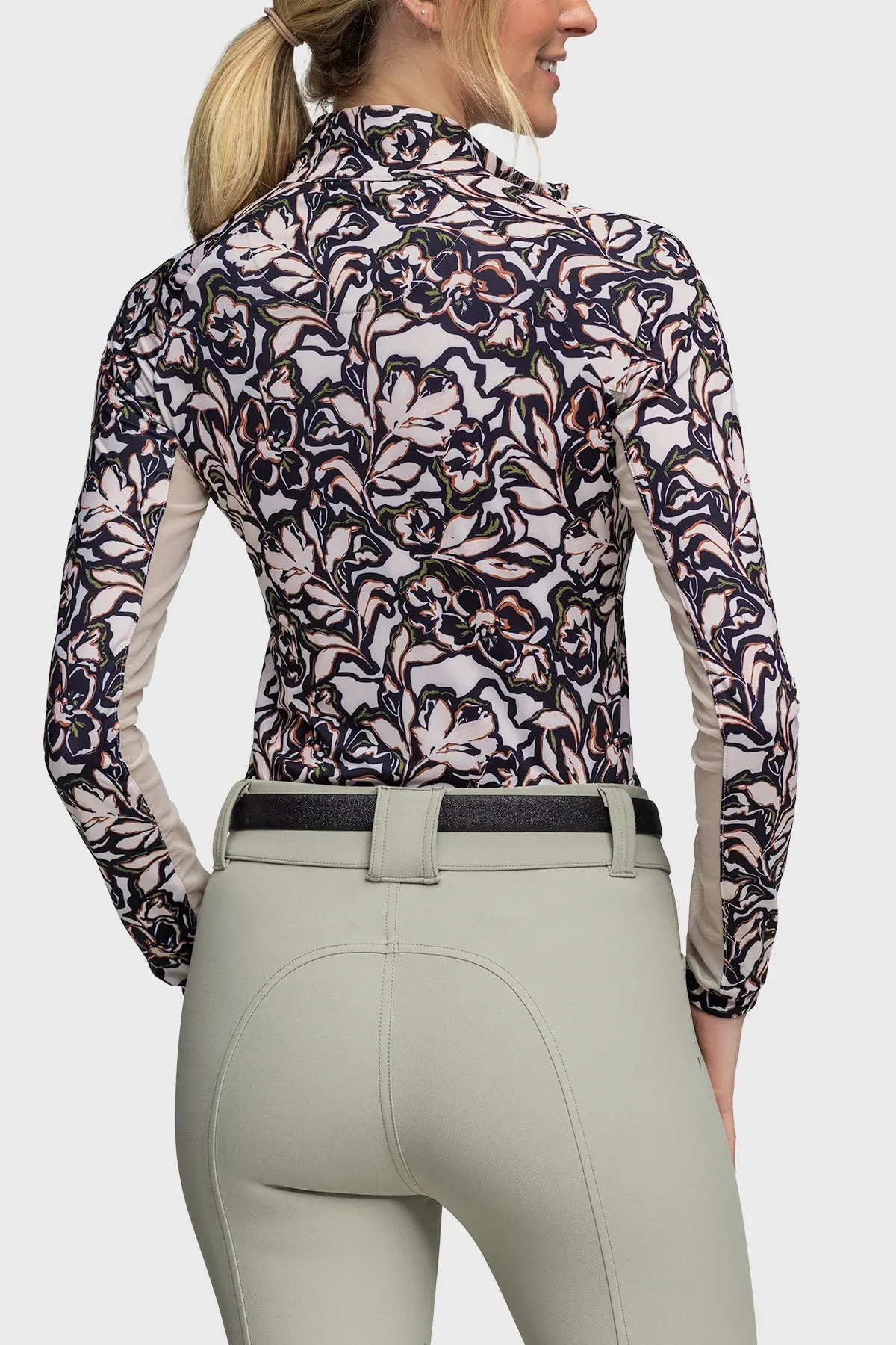 Cream and Black Floral manches longues