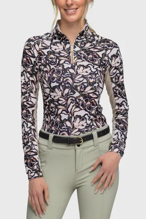 Cream and Black Floral manches longues